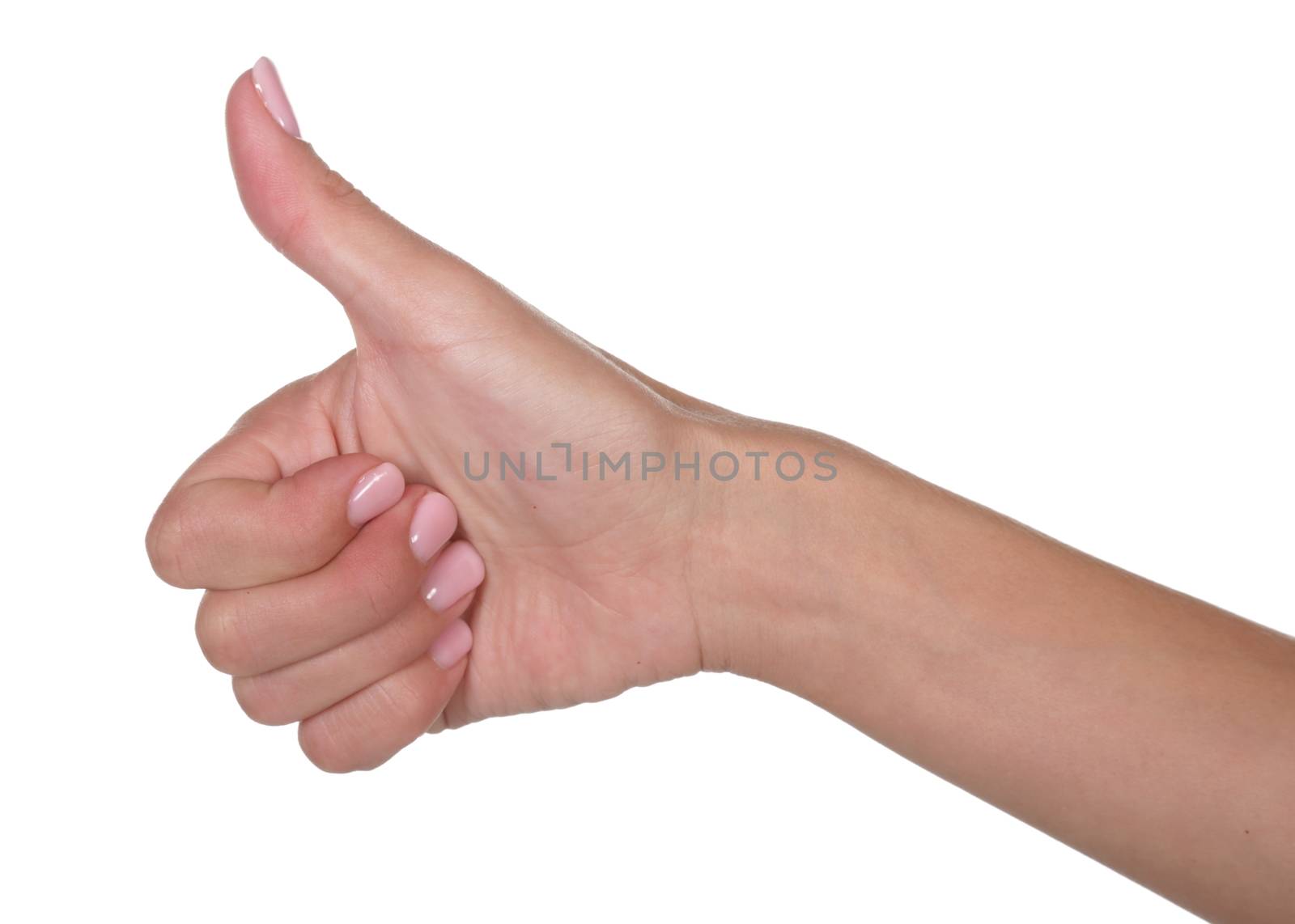 Beuatiful hand showing thumbs up positive gesture