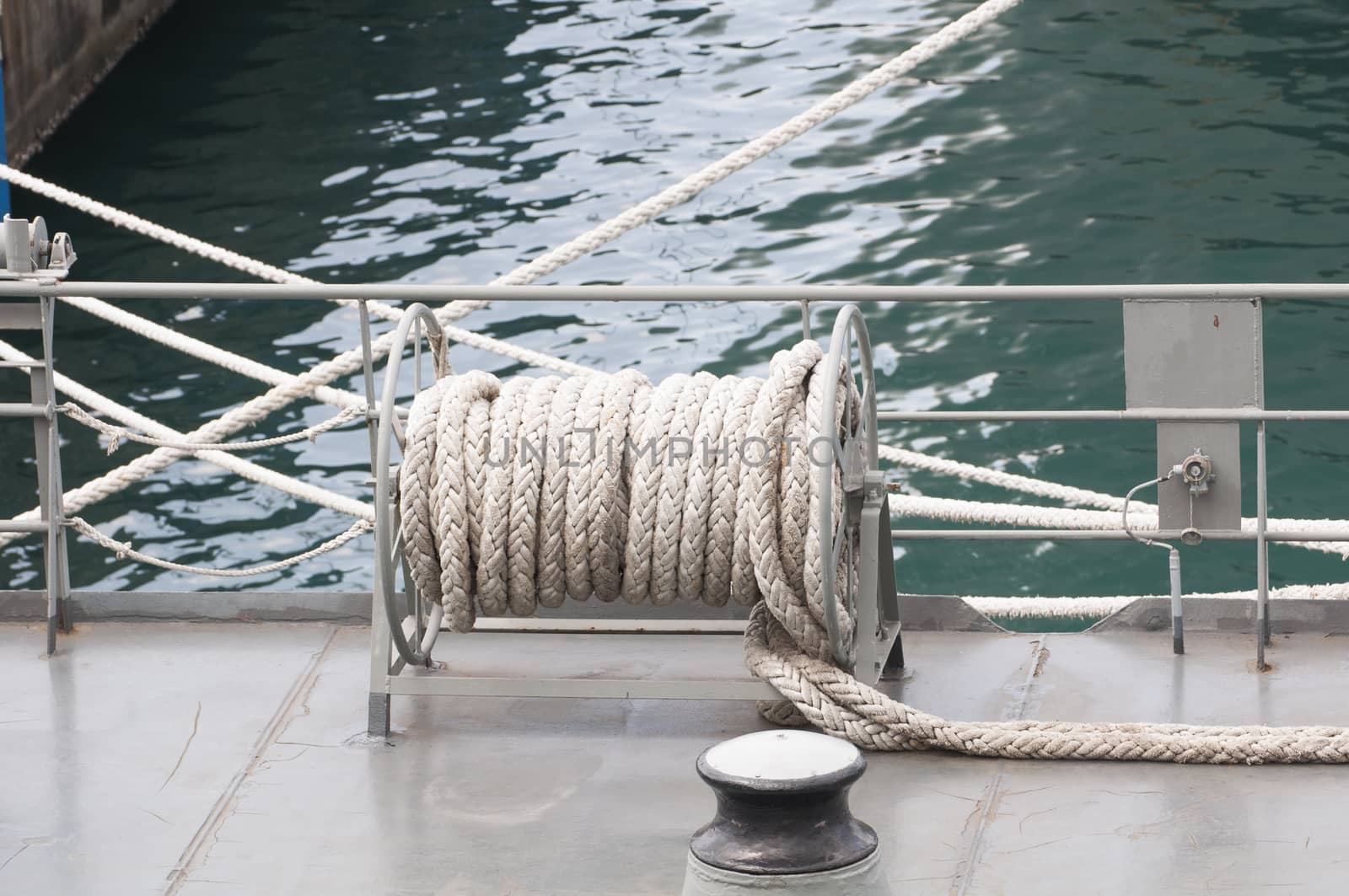 roll of rope at the warship of Thailand