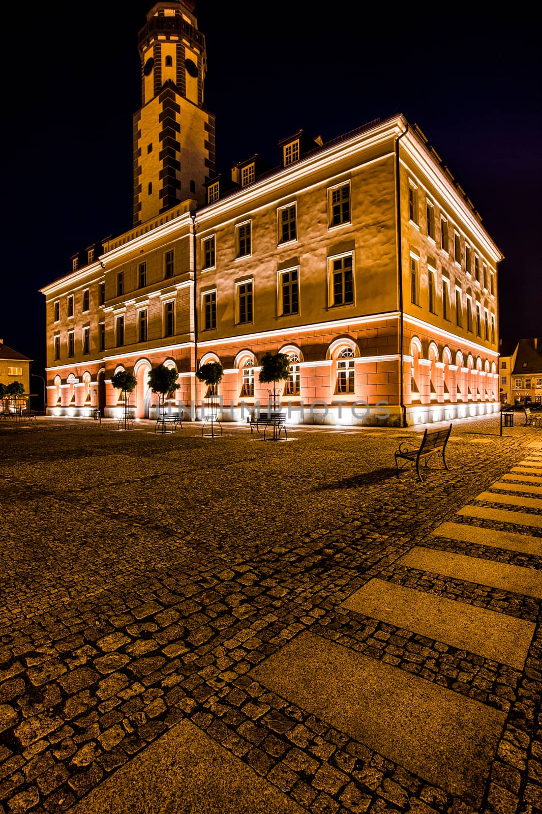 Night view of the Nysa city in Poland