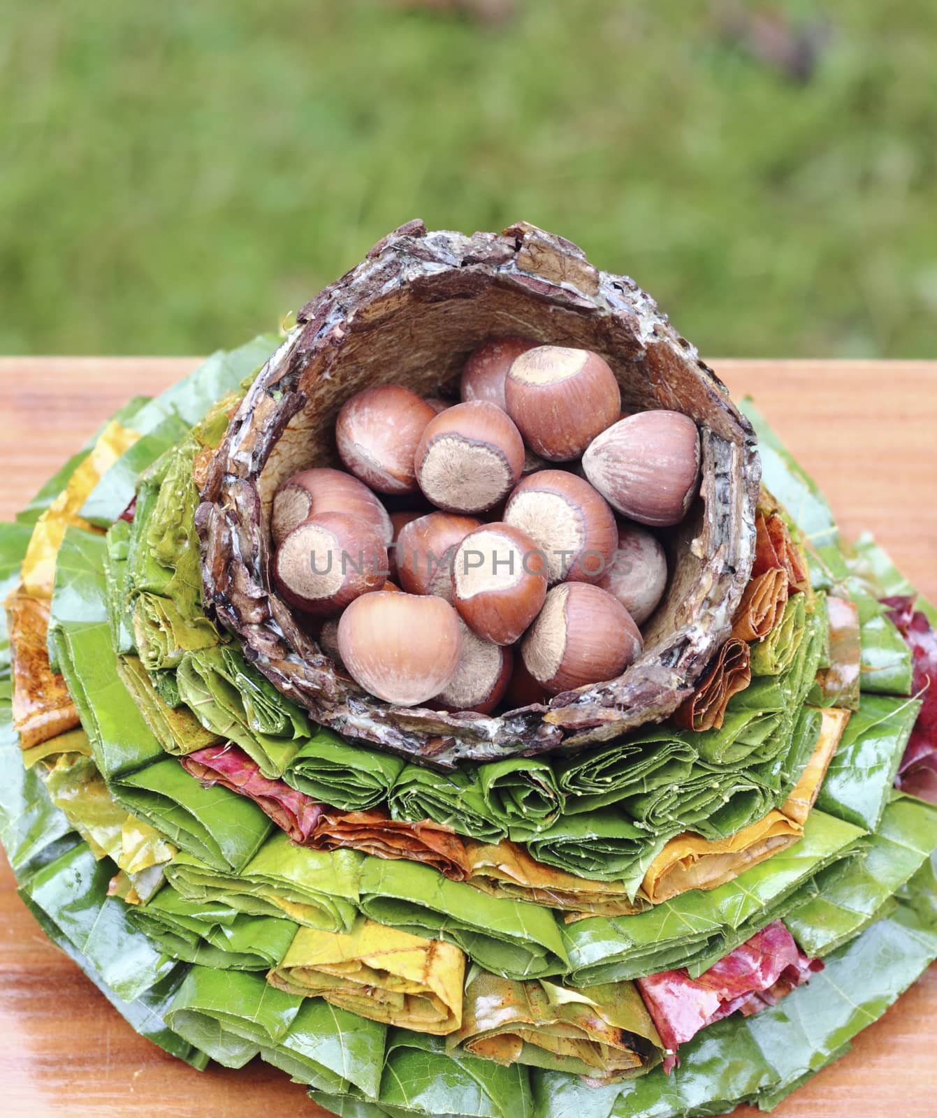 hazelnuts in decorative basket