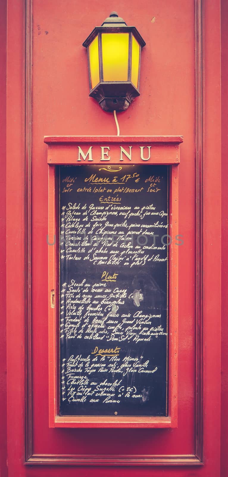 Retro Filtered Menu Board At A French Restaurant In Paris