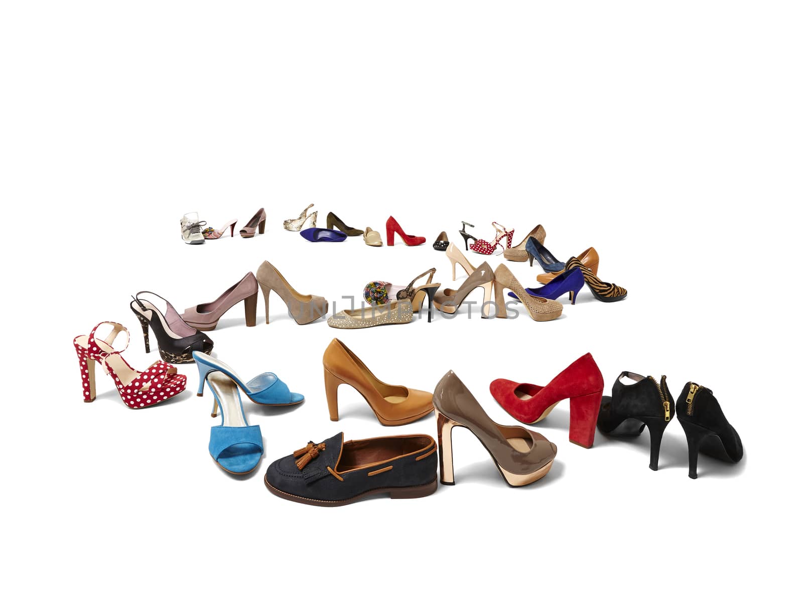 Studio shot of huge selection of women's shoes. Copy space.  