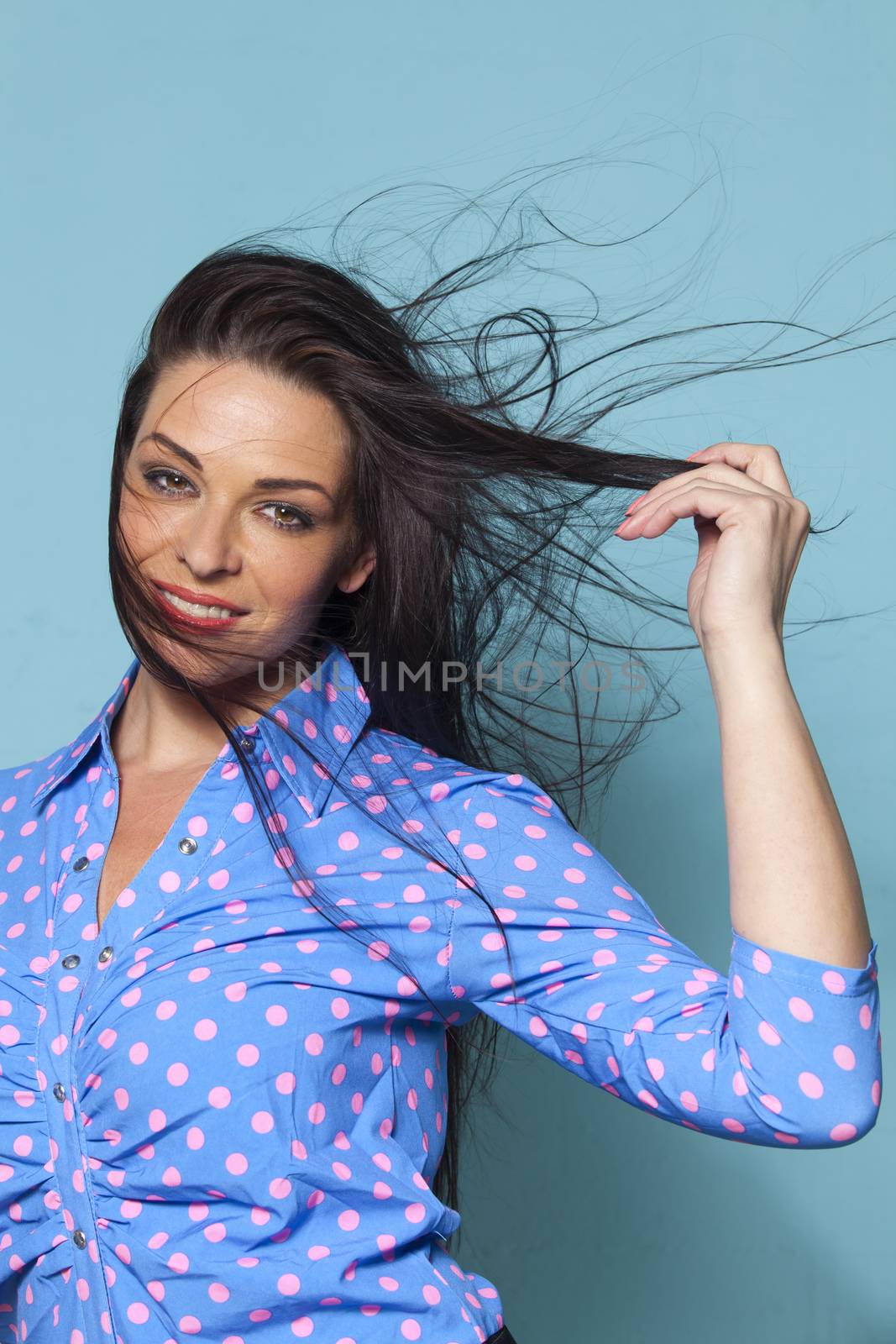 woman with a dotted blouse