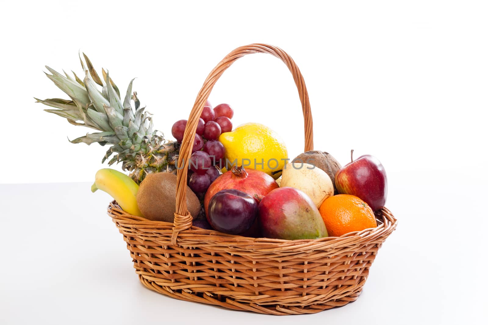 Bunch of exotic fruits in a big basket