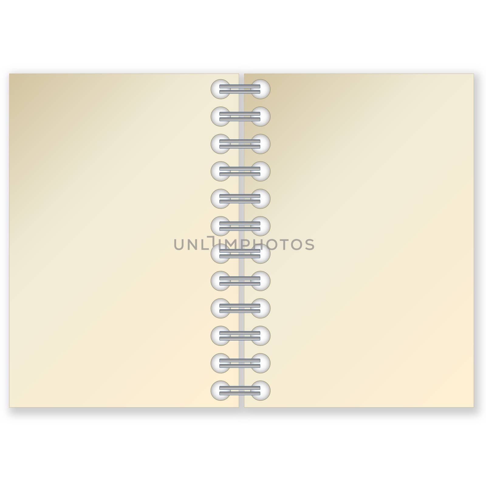 Open notebook with blank page in white background