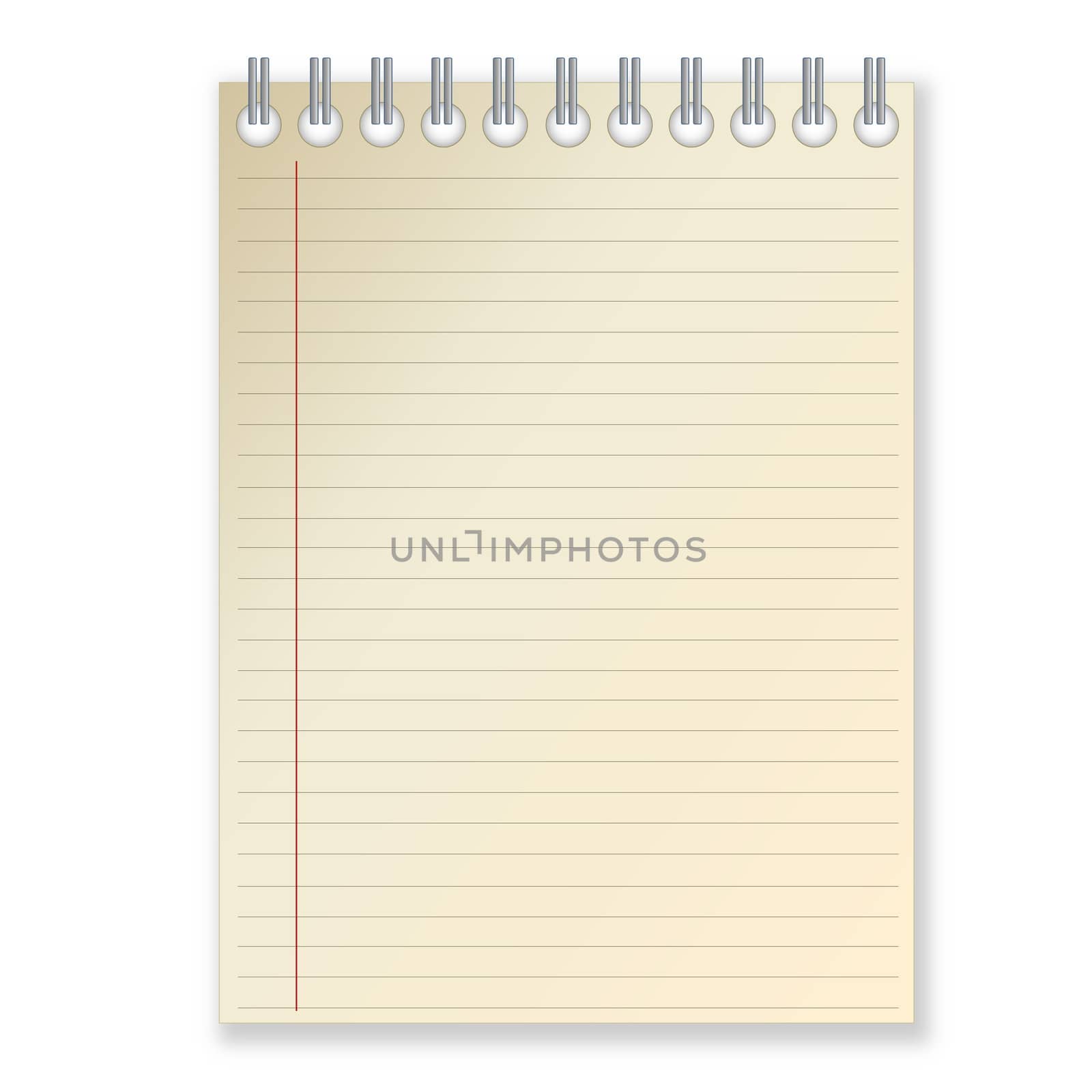 Notebook with blank page in white background