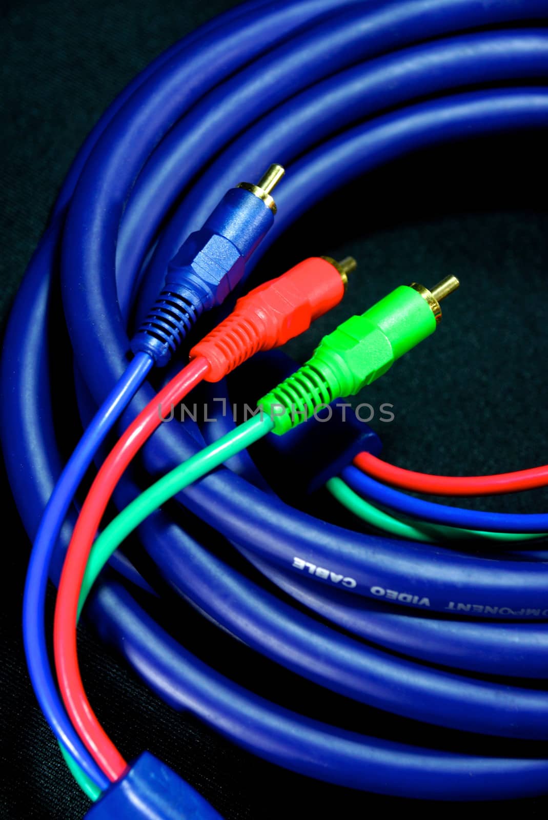 colourful cables on black scene,shallow focus