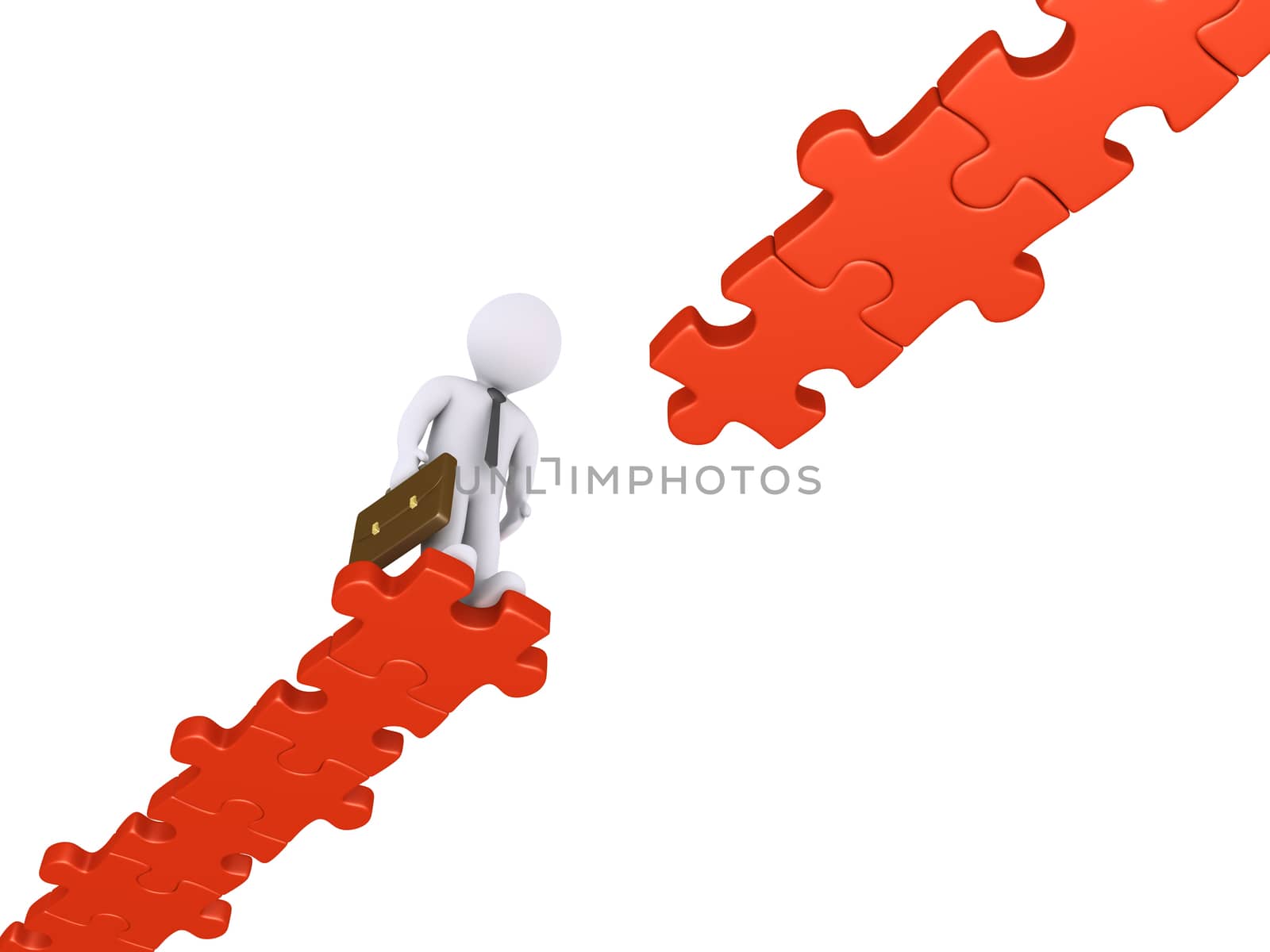 Businessman standing at the edge of a damaged puzzle path