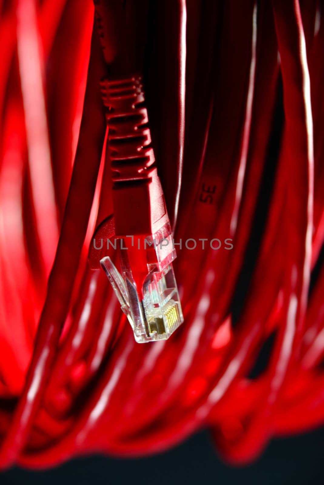 colourful cables on black scene,shallow focus