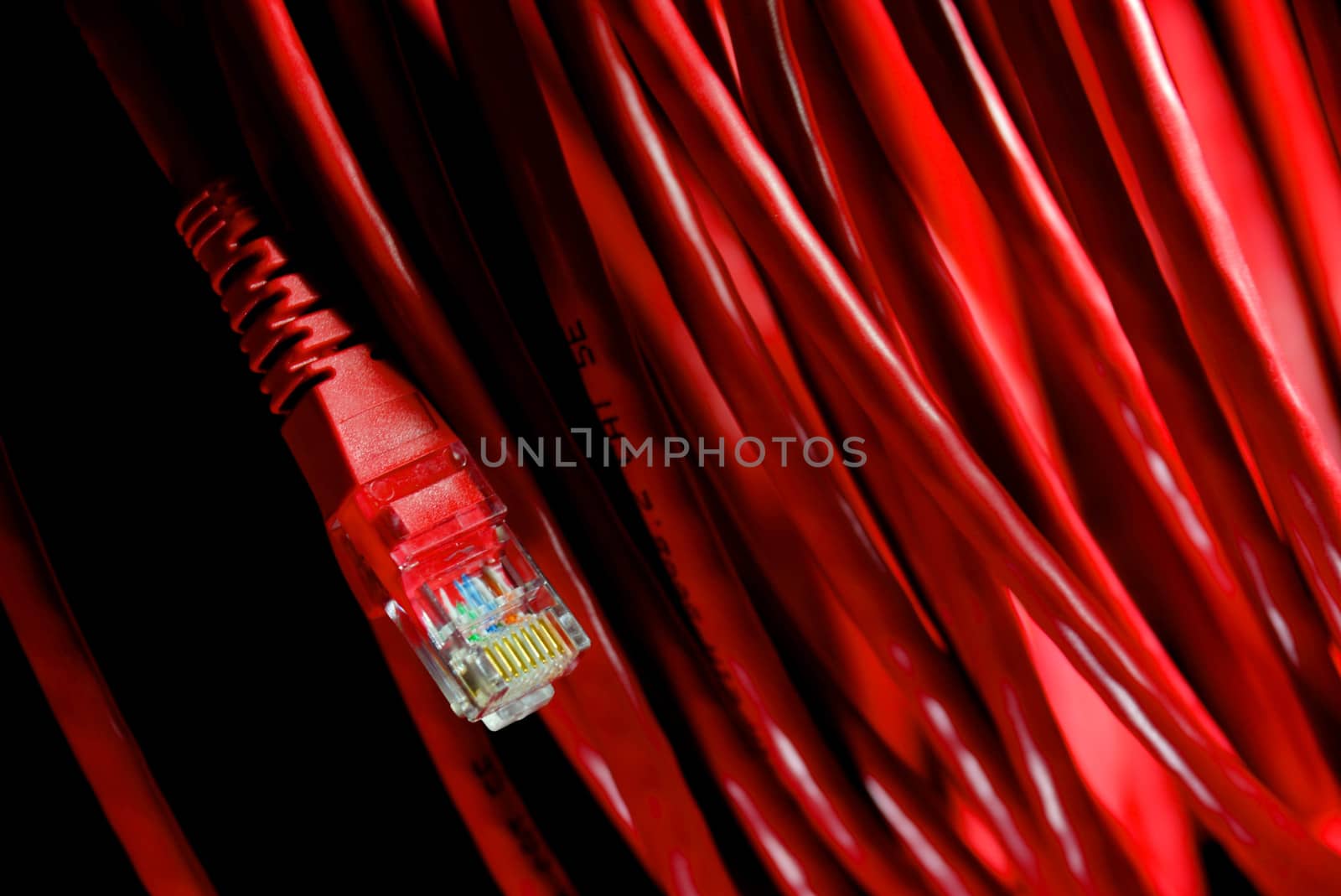 colourful cables on black scene,shallow focus