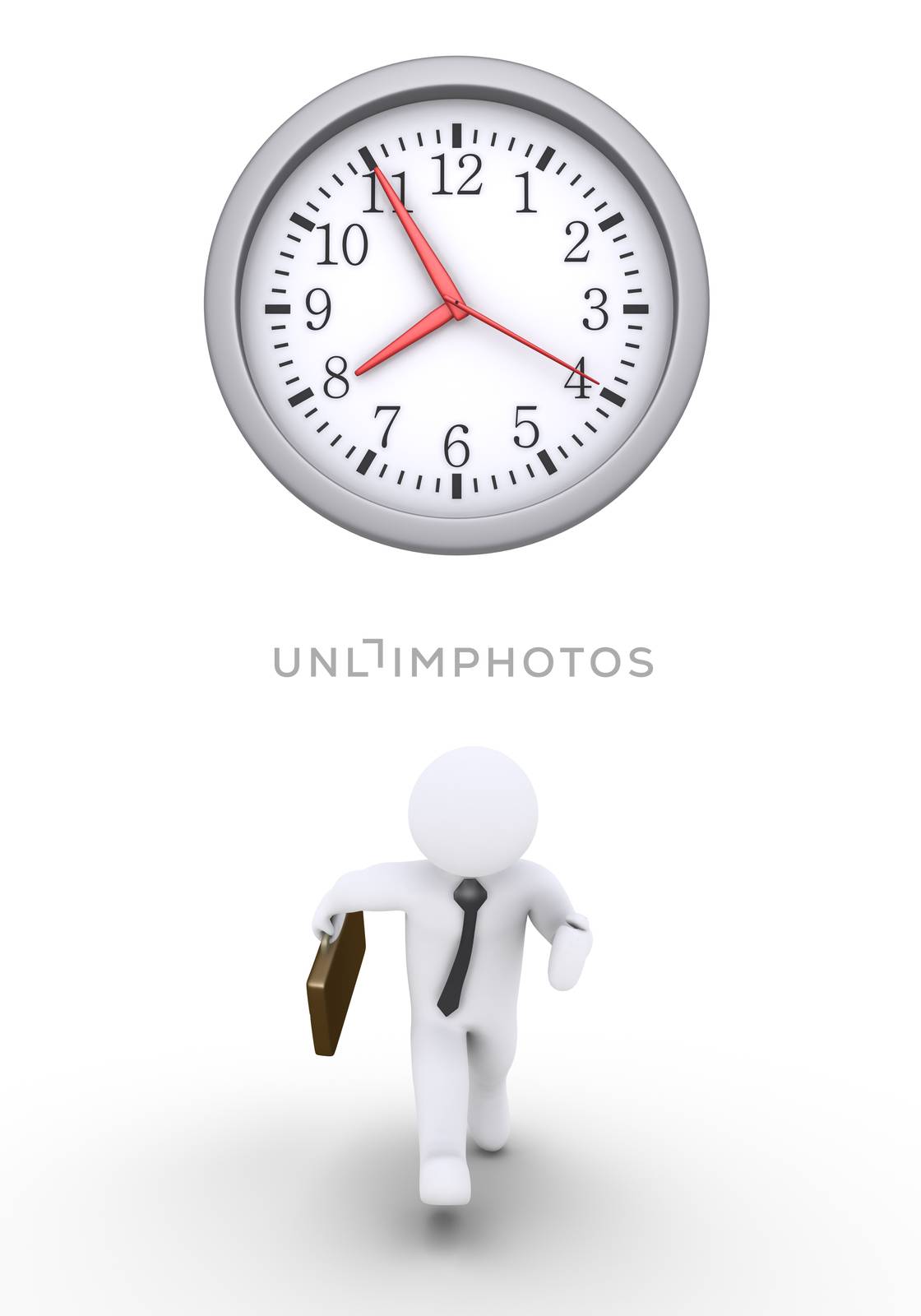 Businessman is running and a round clock