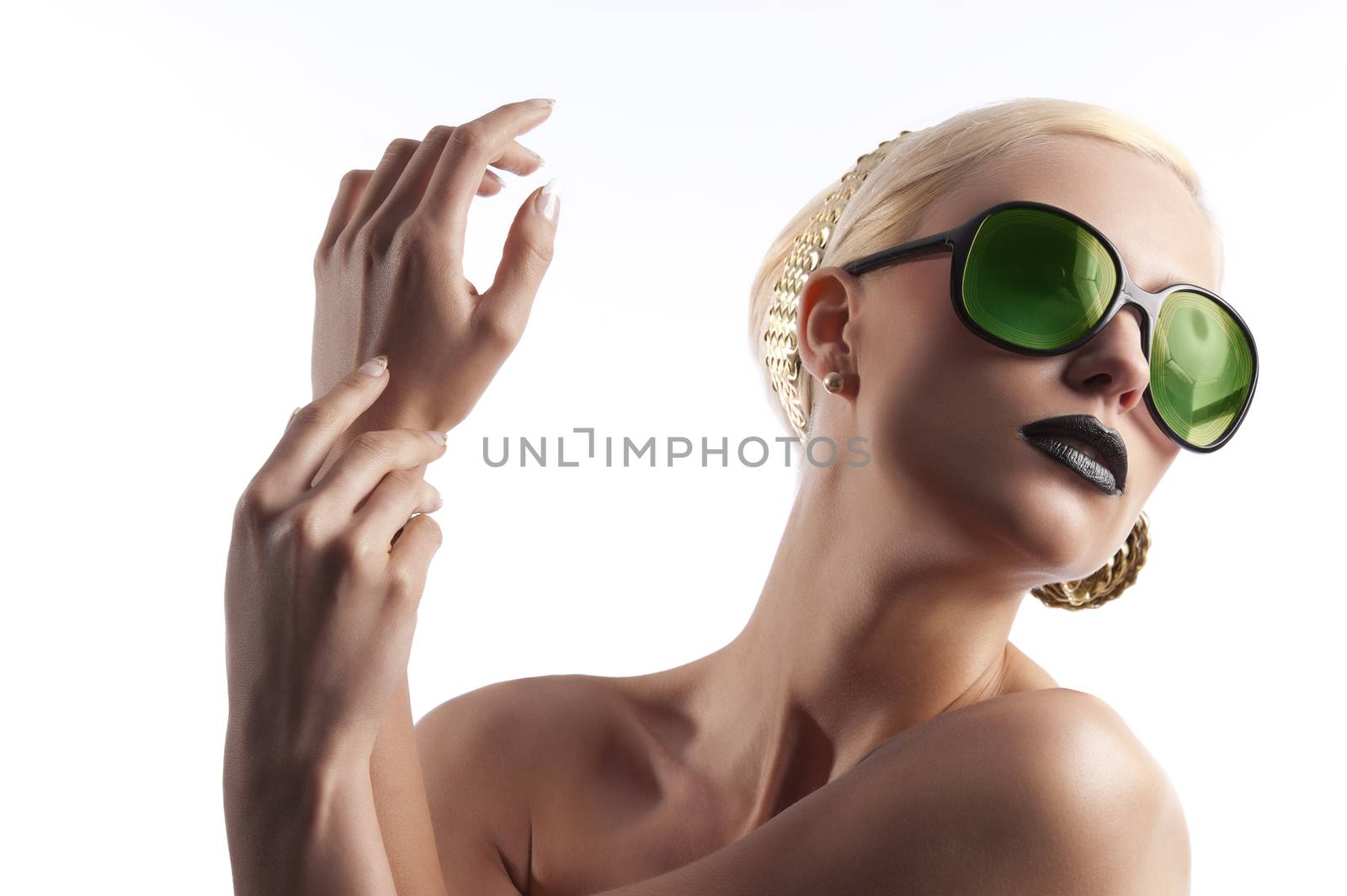 fashion shot of blond girl with green sunglasses by fotoCD