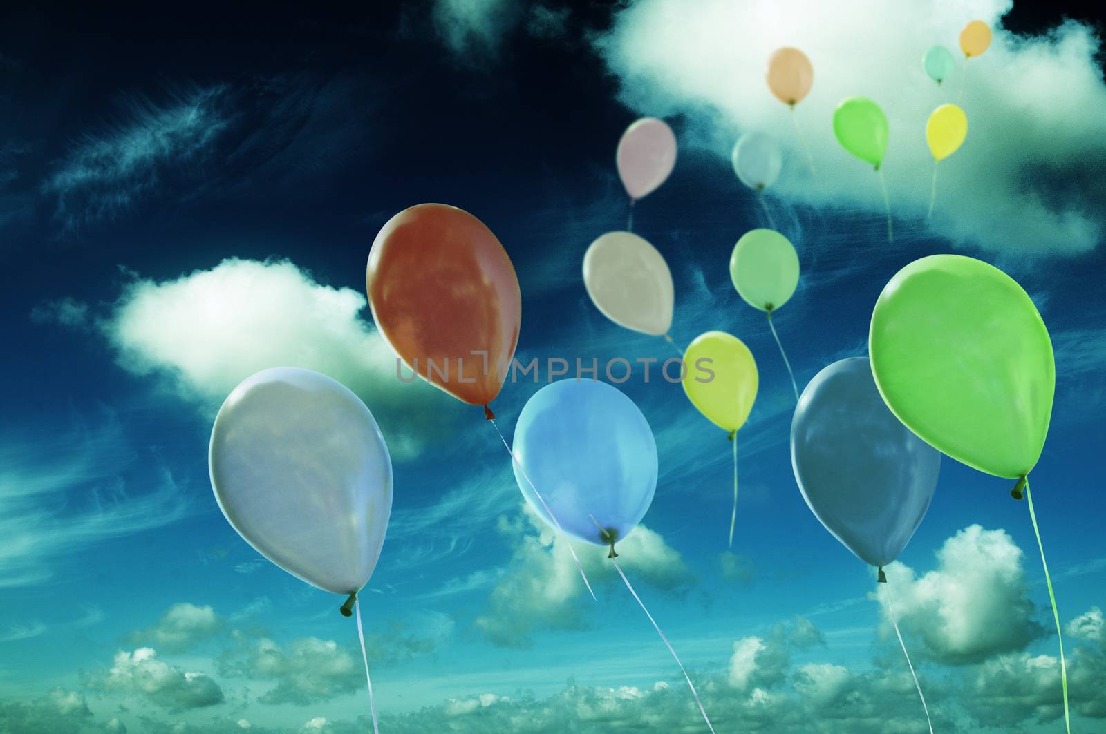 colored ballons against cloudy sky by fotoCD