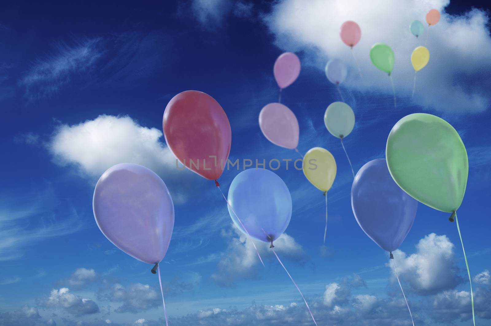 colored ballons against cloudy sky by fotoCD