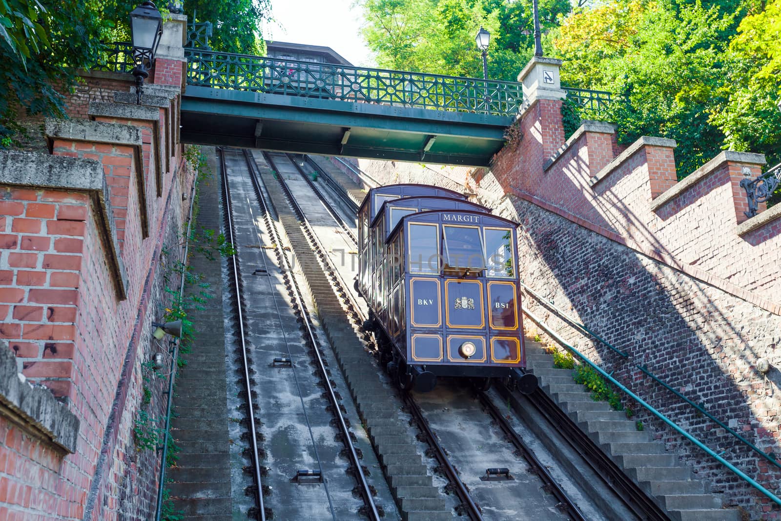 BUDAPEST, HUNGARY - AUGUST 2: Funicular tram train going to Buda Castle, Budapest, on AUGUST 2, 2013.
