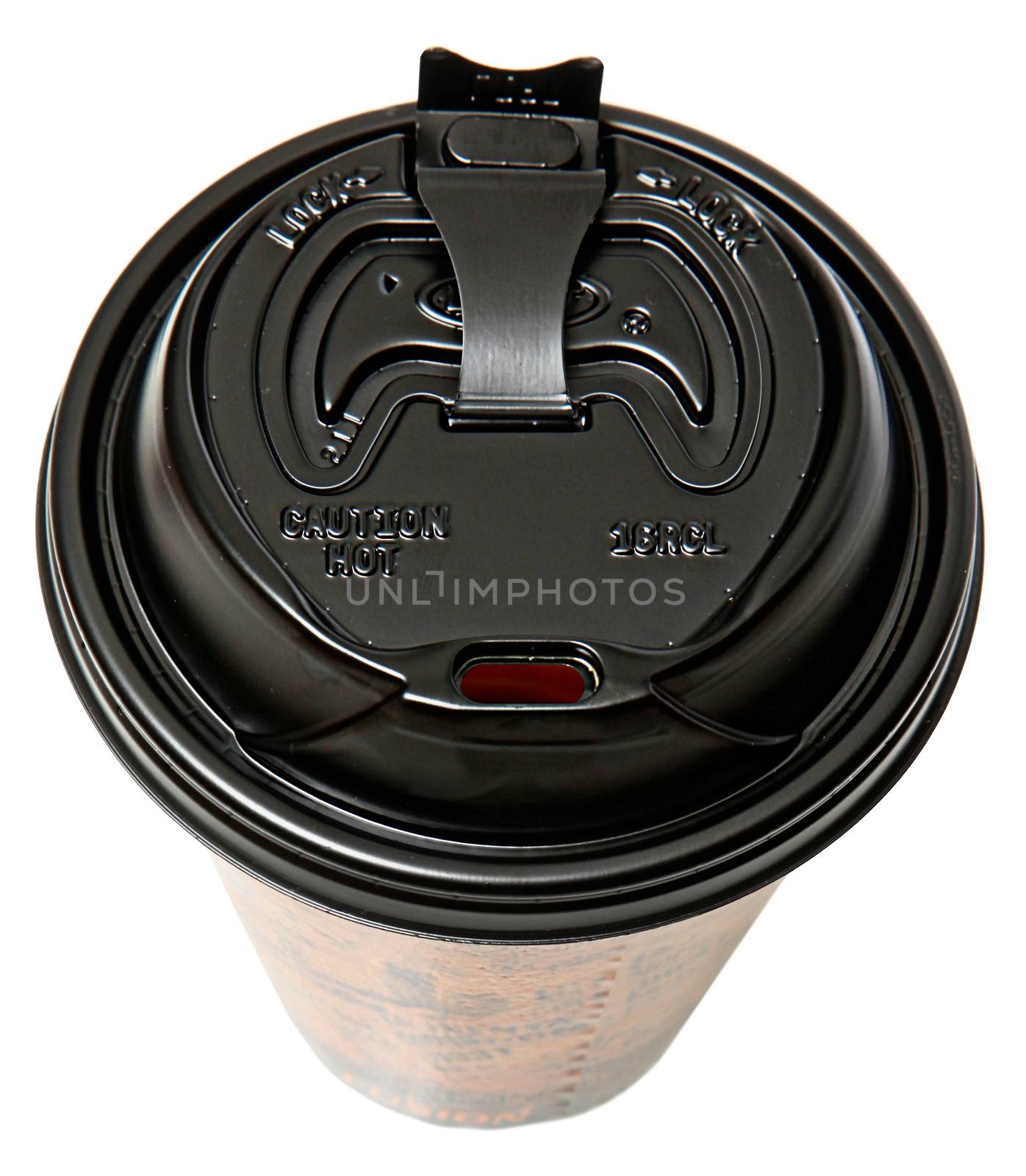 Disposable To Go Coffee Cup with Open Lid Over White