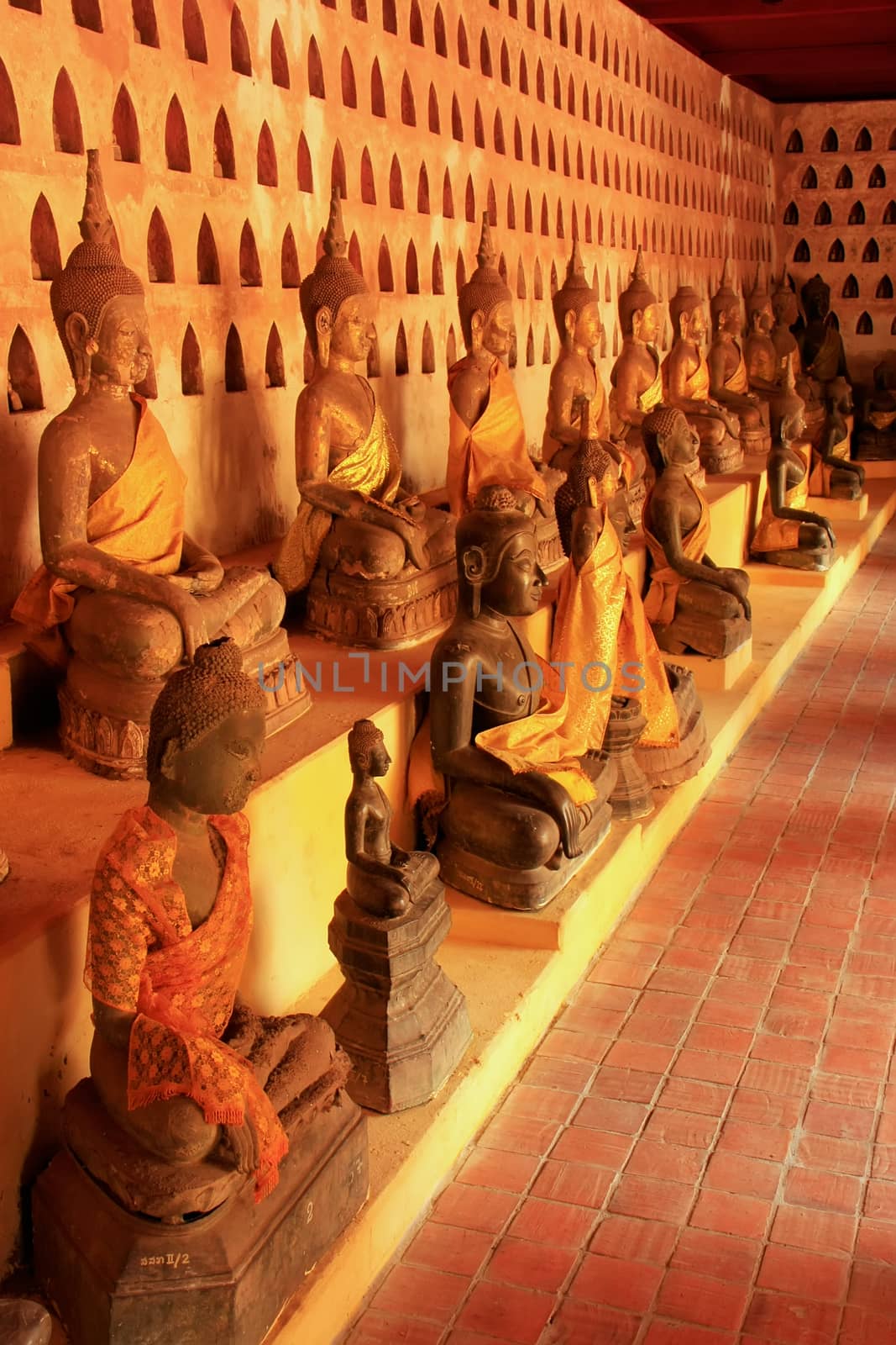 Buddha statues in Wat Si Saket, Vientiane, Laos by donya_nedomam
