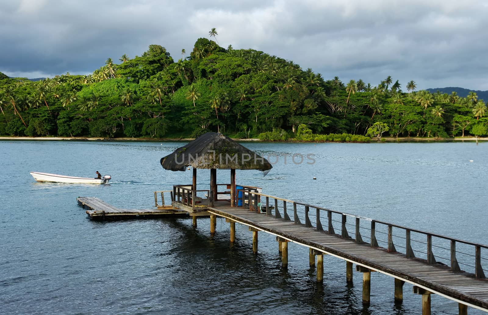 Wooden pier at Savusavu harbor, Vanua Levu island, Fiji, South Pacific