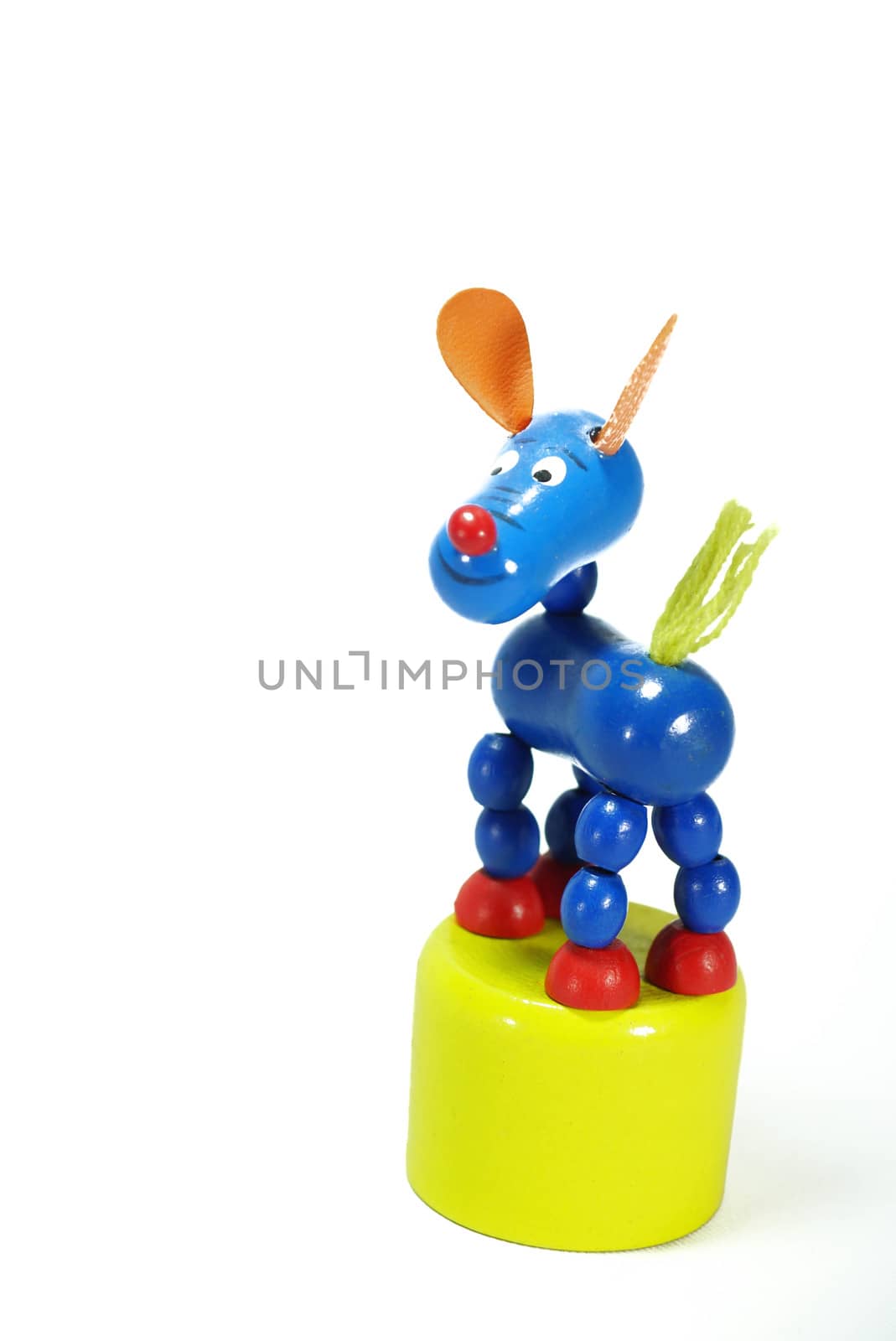 blue wooden donkey,toy on white scene