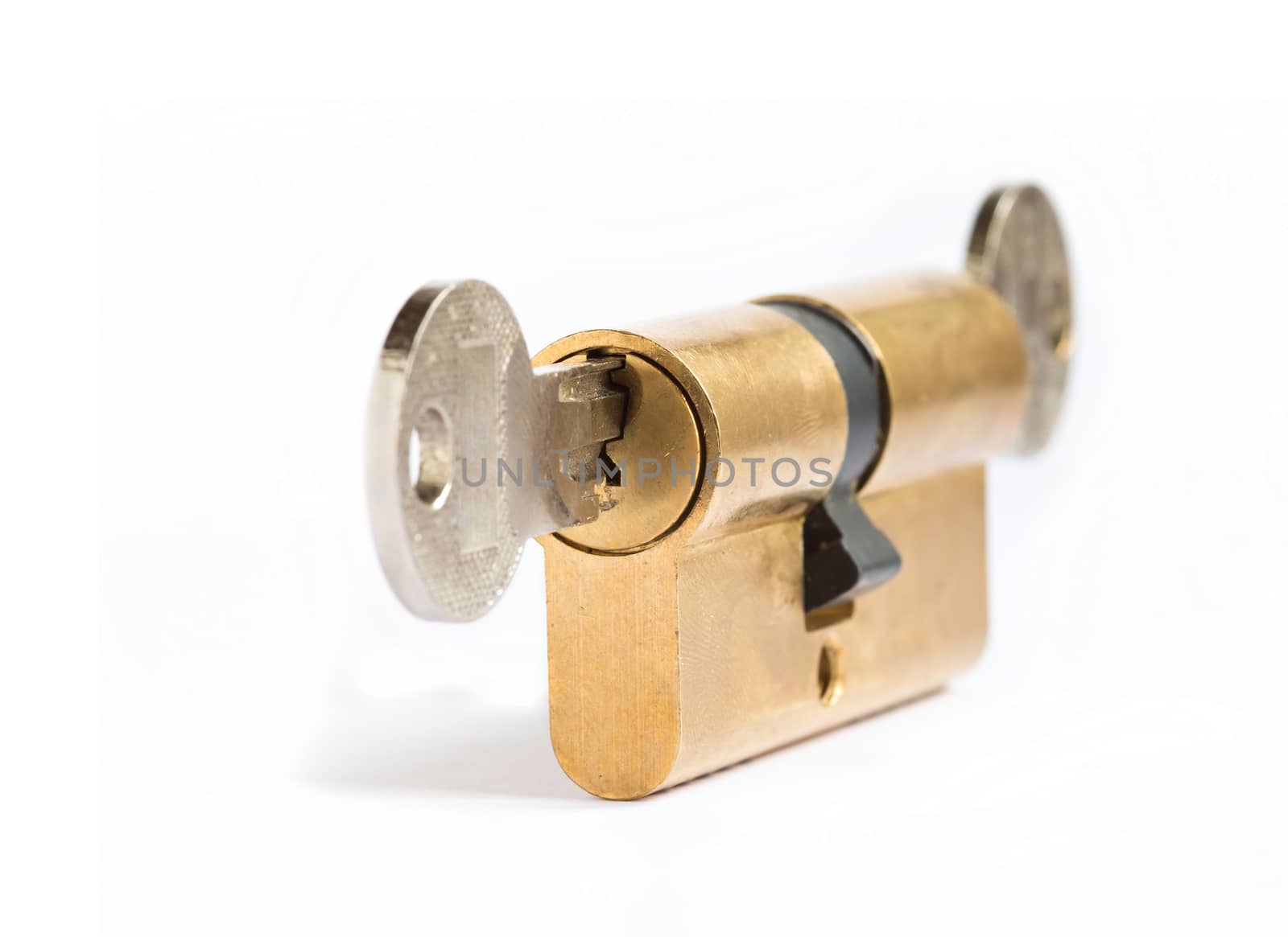 Detail of the key and plug - locked - cylinder lock - under lock and key - sense of security