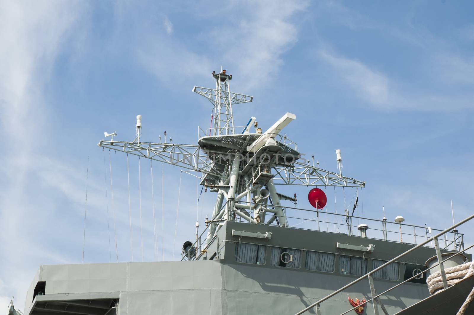 Detail of antenna on warship the Thailand navy ship