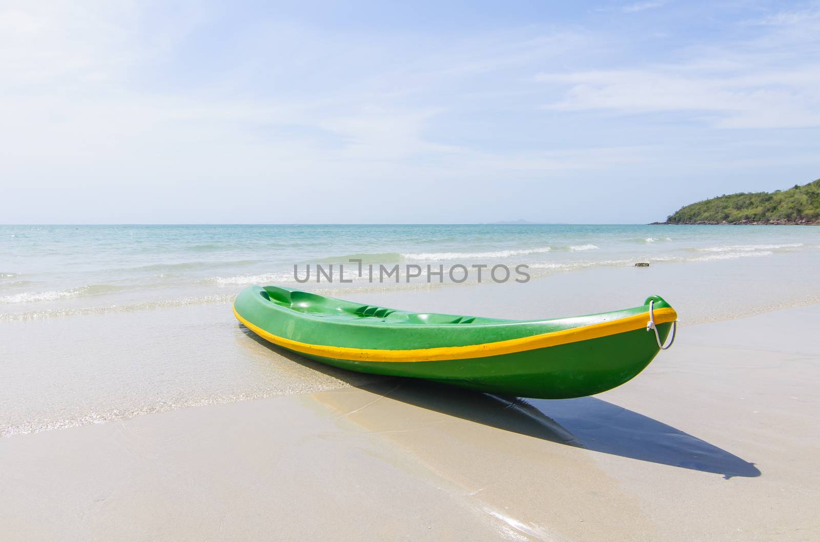 Kayak to the beach. The sea in the background.