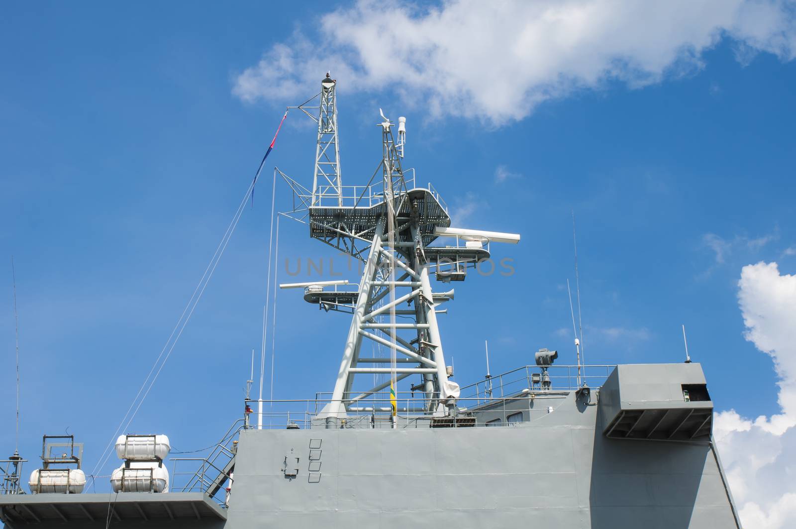 Detail of antenna on warship by Sorapop