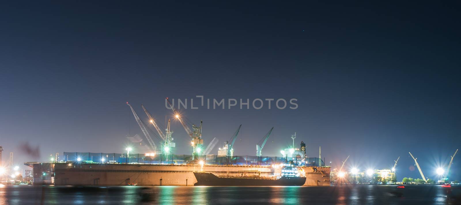 Port of chonburi, container terminals at night of Thailand