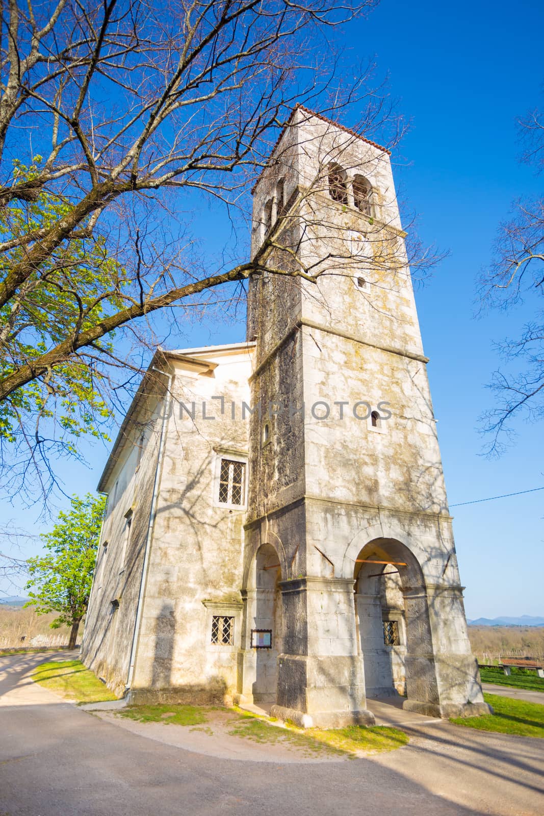 Church of saint Elija from 1802 in village of Kopriva, coast and the karst region of Slovenia, Europe.