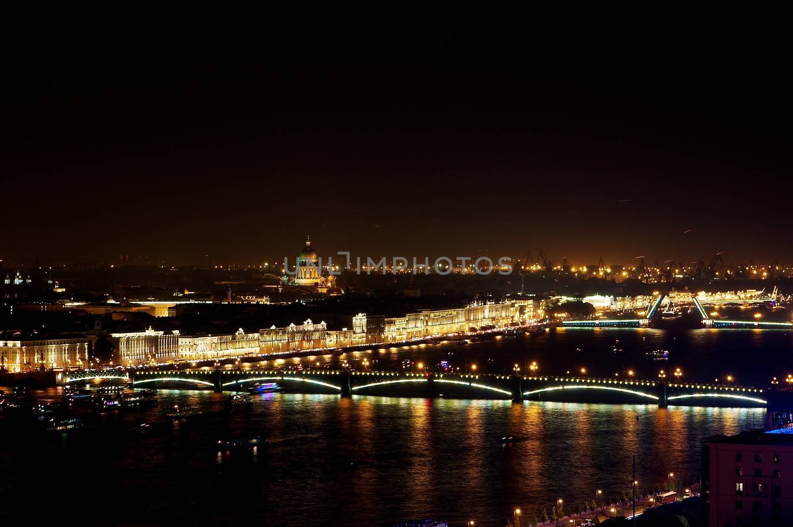Saint Petersburg night view. Opening of the bridres