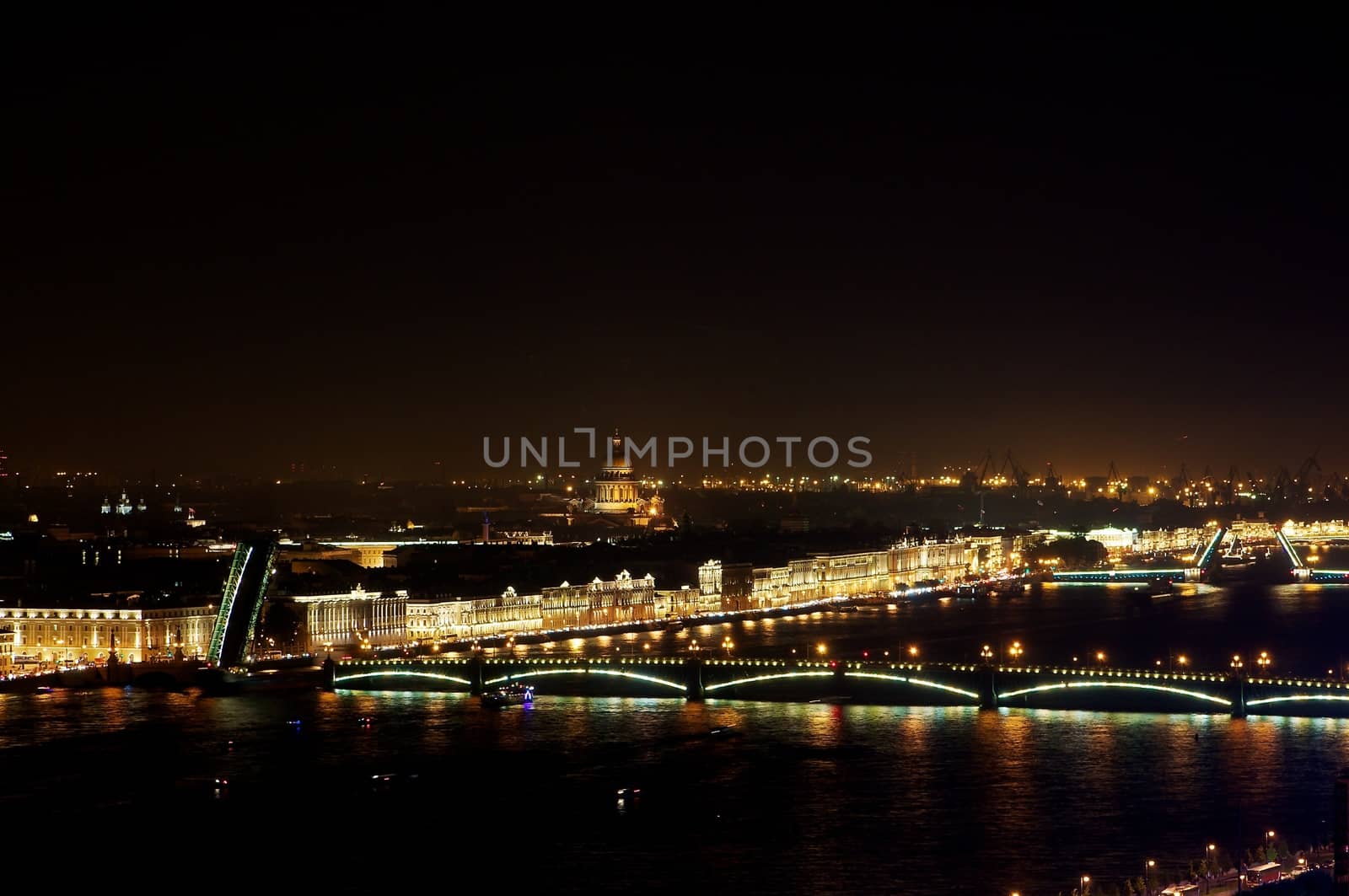 Saint Petersburg night view. Opening of the bridres