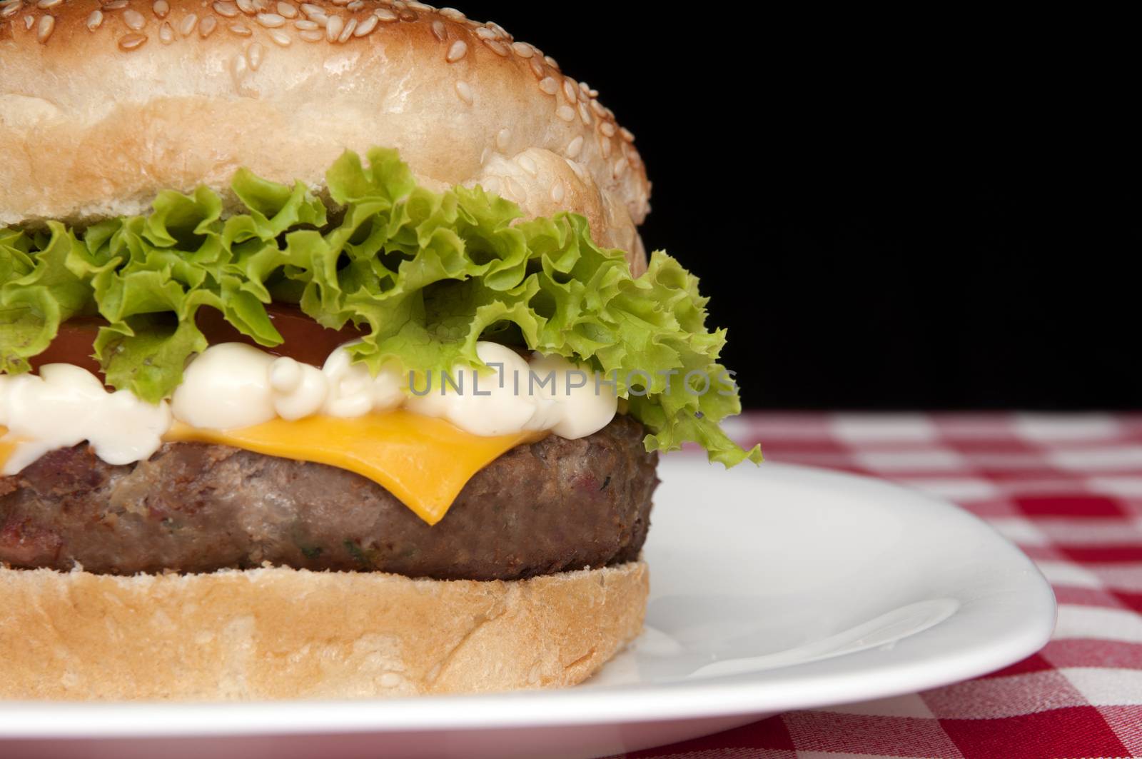 Homemade Hamburger on black background