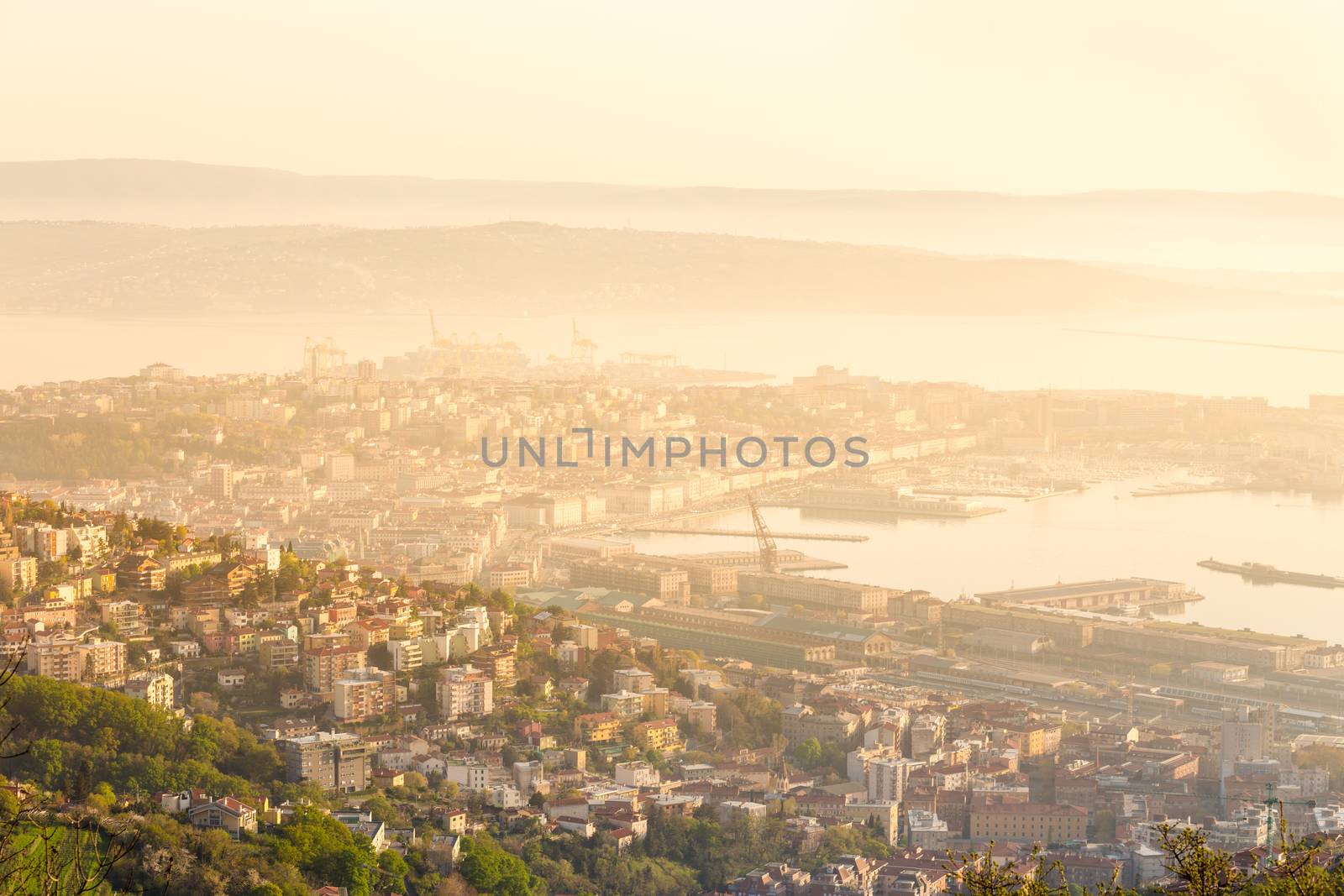 Aerial panoramic view of Trieste, Italy, Europe.