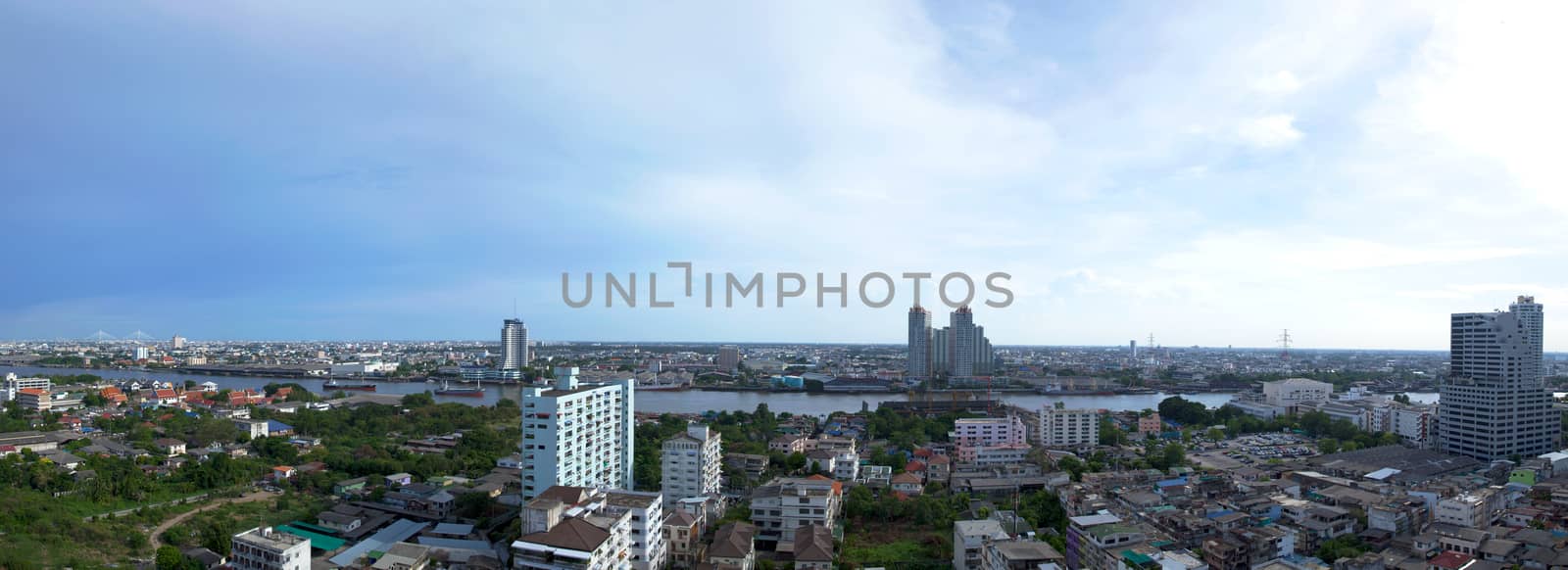 panorama bangkok city at day.bangkok city at day on blue sky.