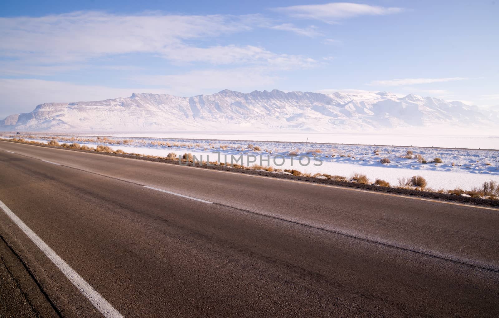 Lonesome Road Winter Freeze Utah Mountain Highway Salt Flats by ChrisBoswell