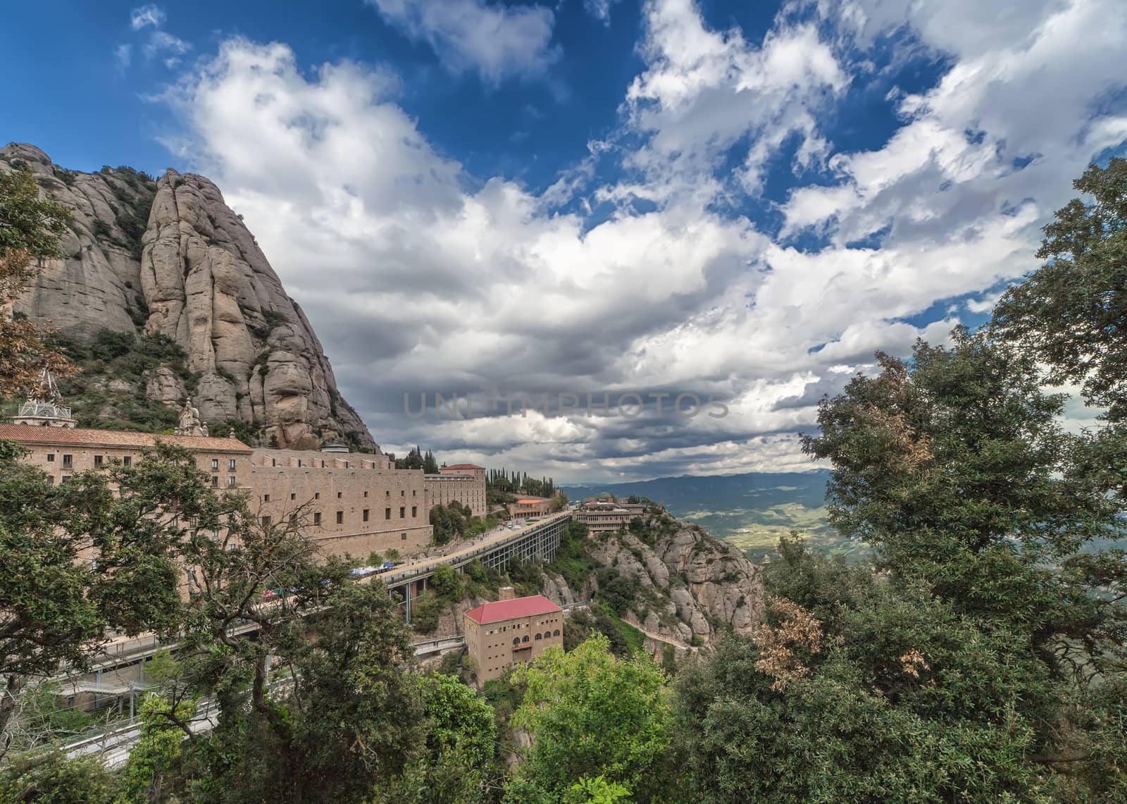 Scenic mountain view to the famous Monserrat Monastery in Barcelona area, Spain
