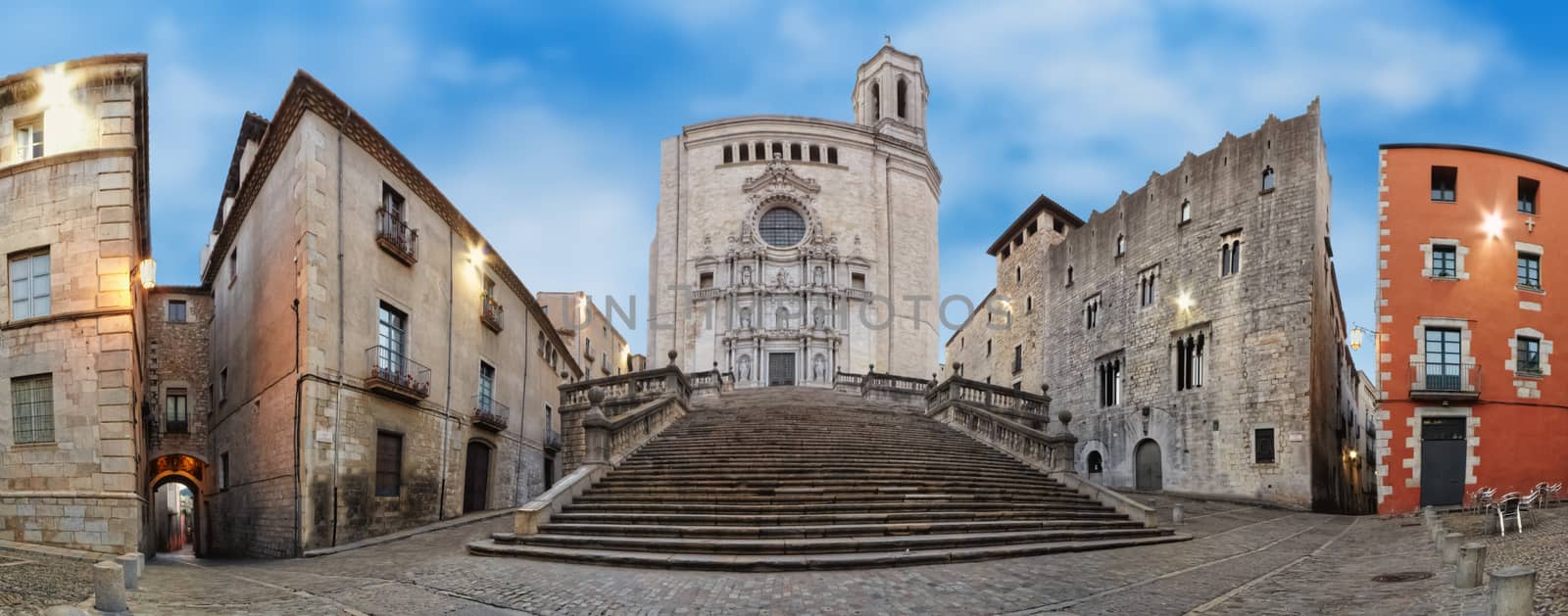 Cathedral of Girona in the Morning. Panorama