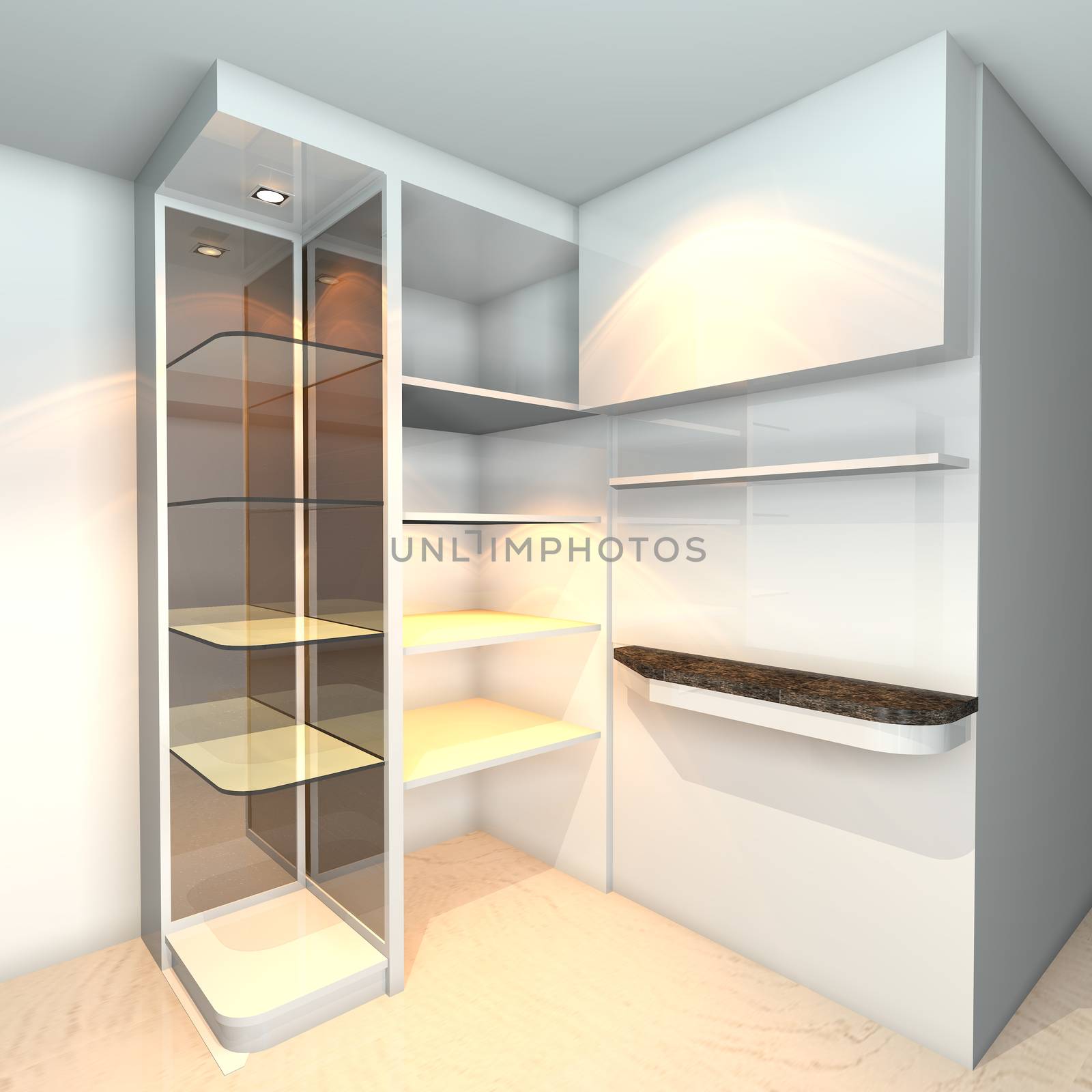 White built-in shelves designs, corner of the room 