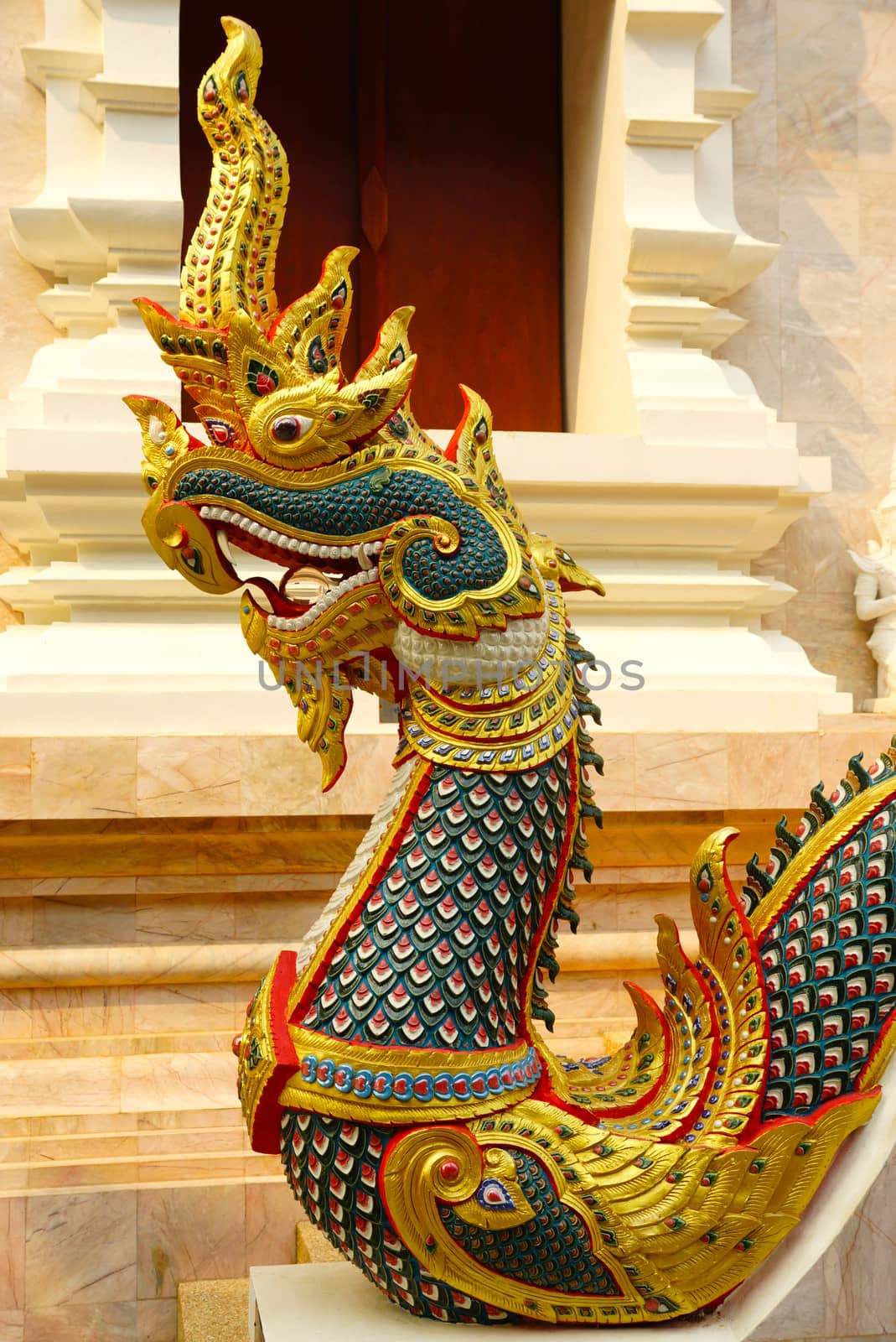 thai art showing of traditional naga sculptured,Chiangrai,Thailand