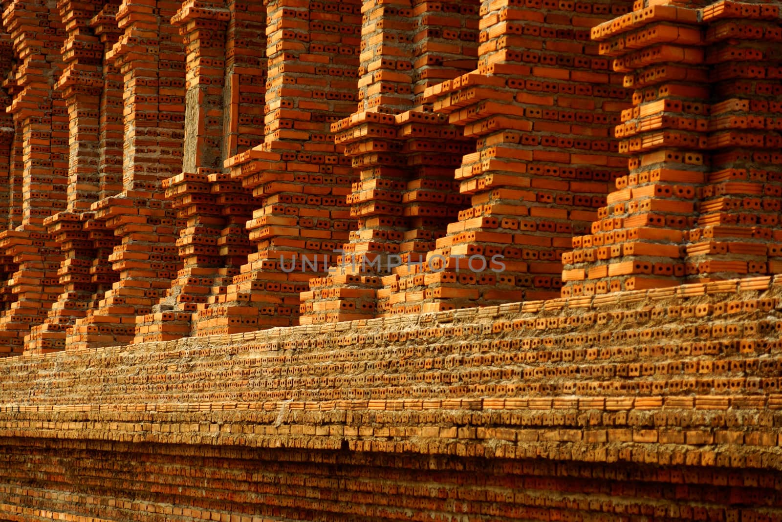 the groundwork of temple showing all of handmade bricks composition