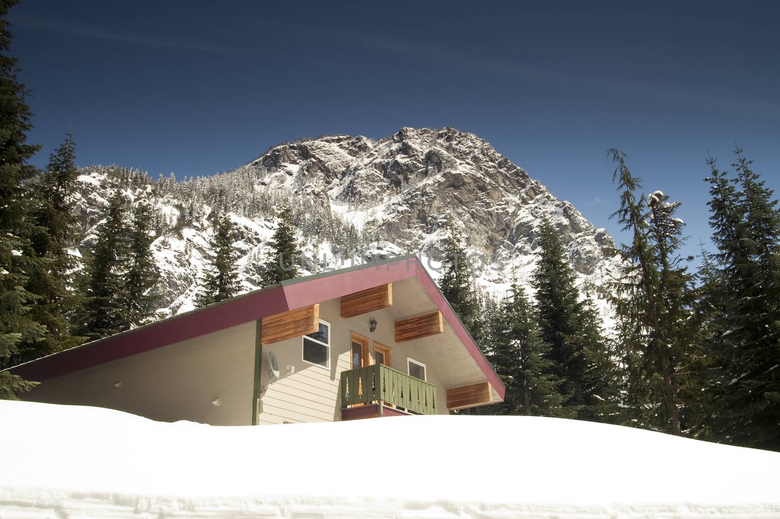 A fresh covering of snow blankets mountains above accomodations