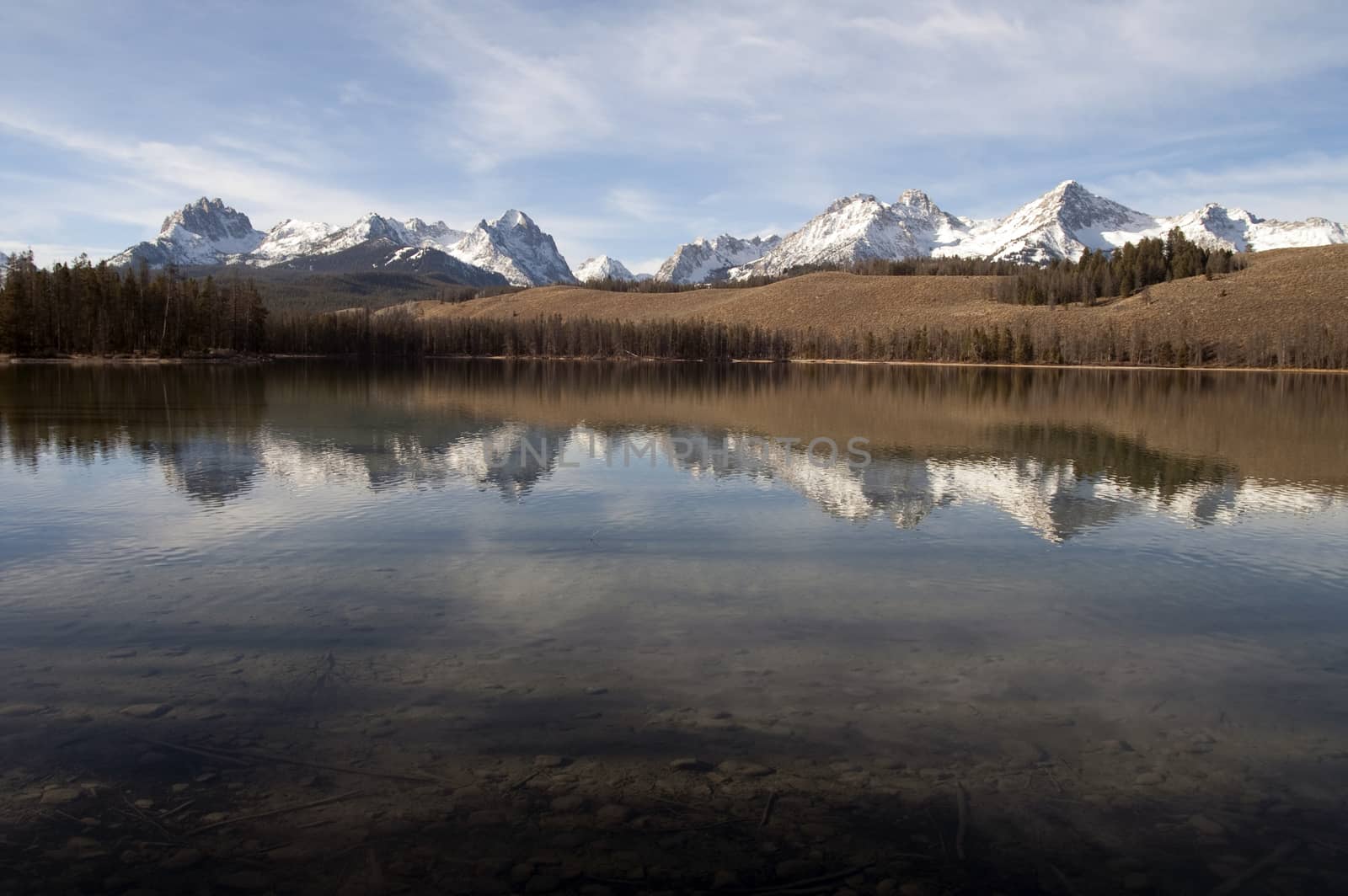 Mountain Reflection in smooth lake water Landscape mountain range
