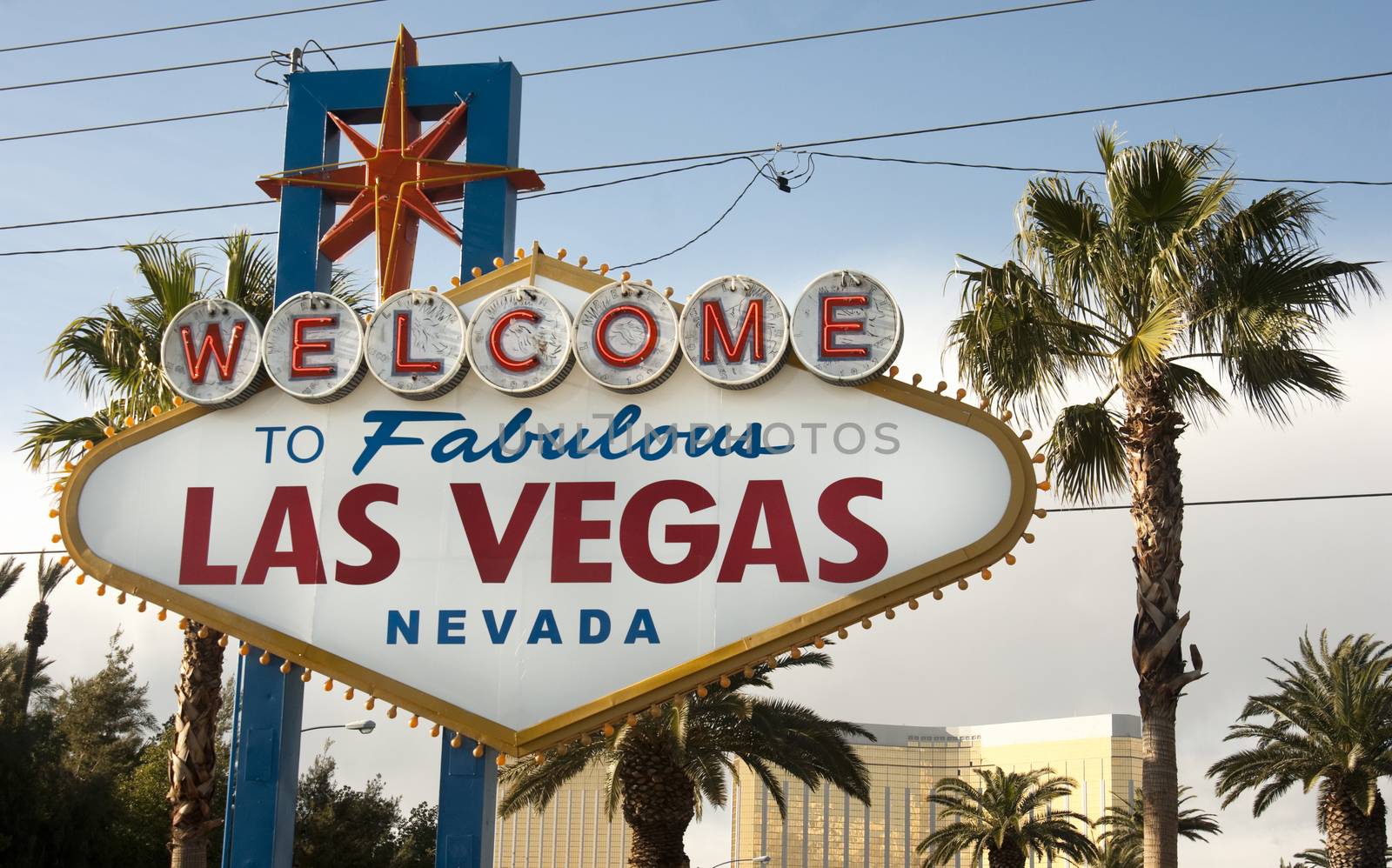 A large neon sign welcomes travelers to Las Vega Nevada USA