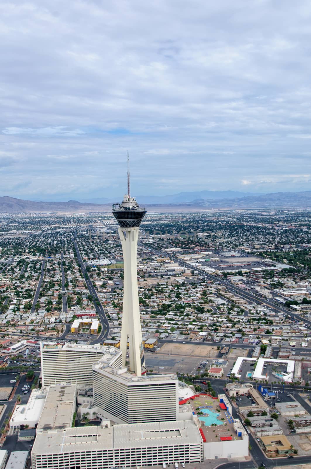 Las Vegas, Nevada Usa - September 10, 2013: World famous Vegas Strip in Las Vegas, Nevada as seen from helecopter. Stretching 4.2 miles, the Strip is home to the largest hotels and casinos in the world