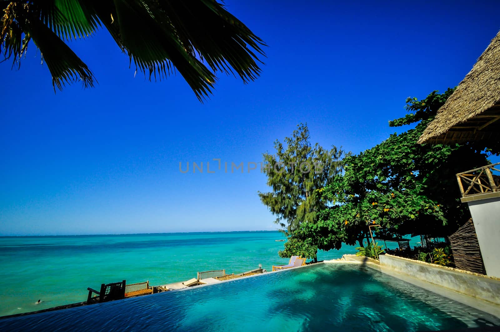 Zanzibar beach and coral rocks bule green ozean Tanzania