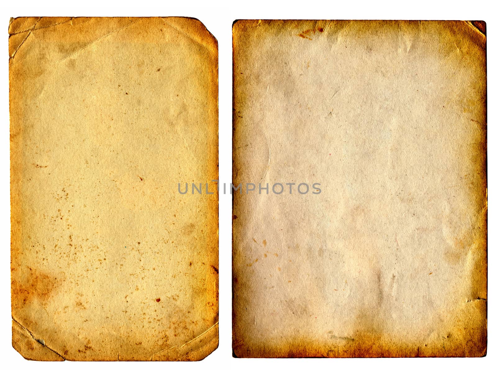 Two Old and Vintage Papers Pages Isolated on the White