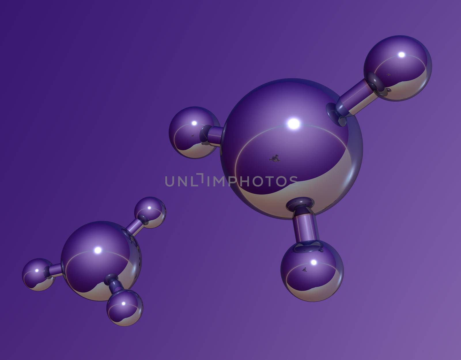 abstract molecule model on purple background - 3d illustration