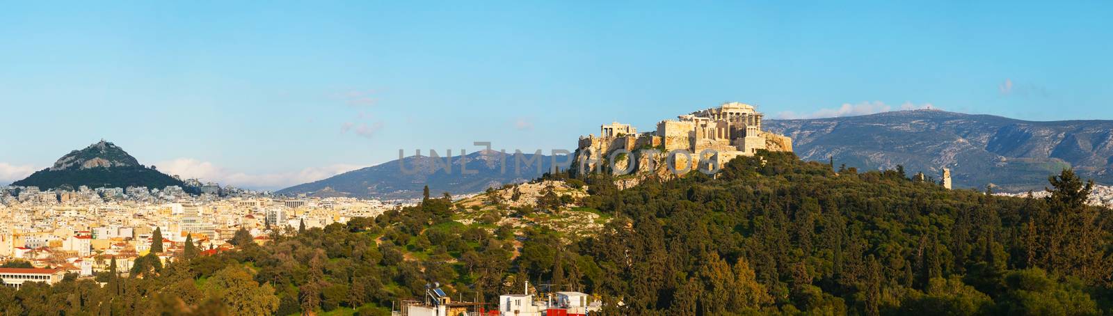 Panorama with Acropolis in Athens, Greece on a sunny day