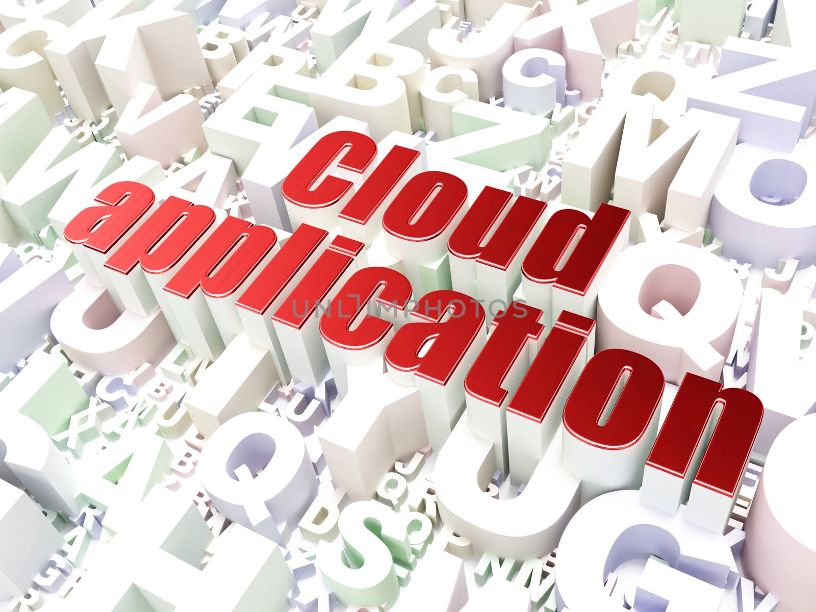 Cloud technology concept: Cloud Application on alphabet  background, 3d render