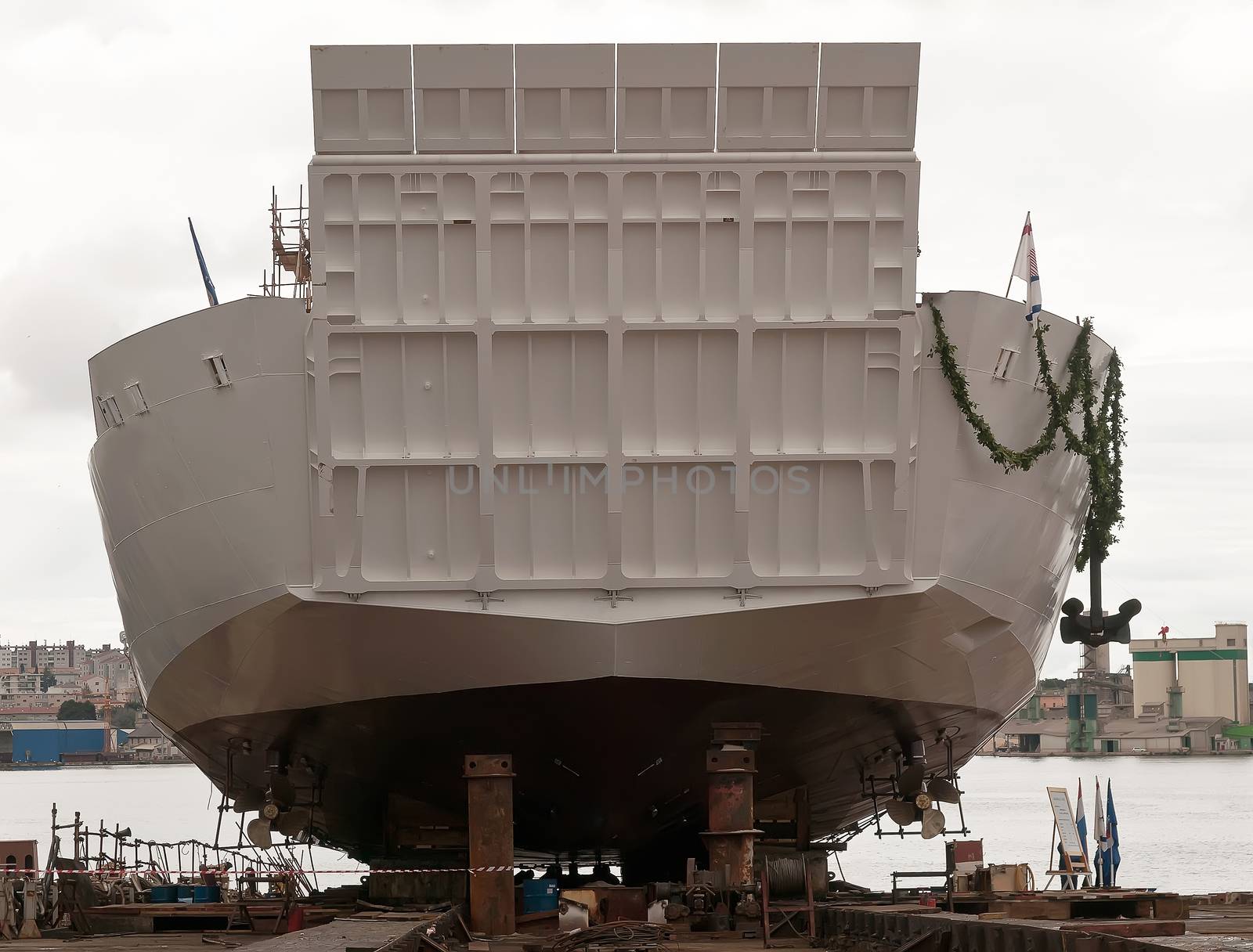 launching new ferryboat in shipyard